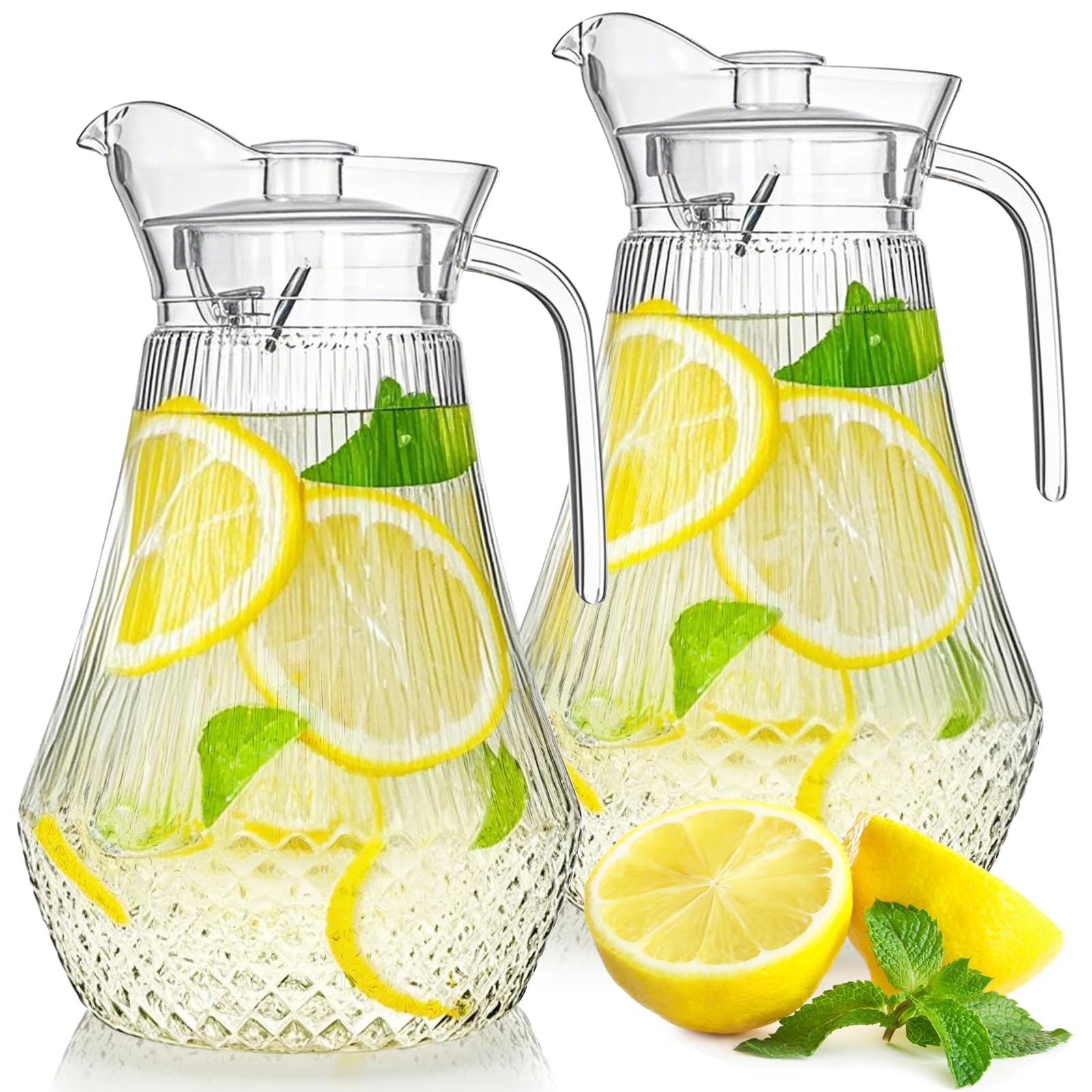 Lot De 2 Pichets En Plastique Transparent 1.6 L - Couvercle étanche, Bec Verseur Filtre, Pour Boissons Froides/chaudes