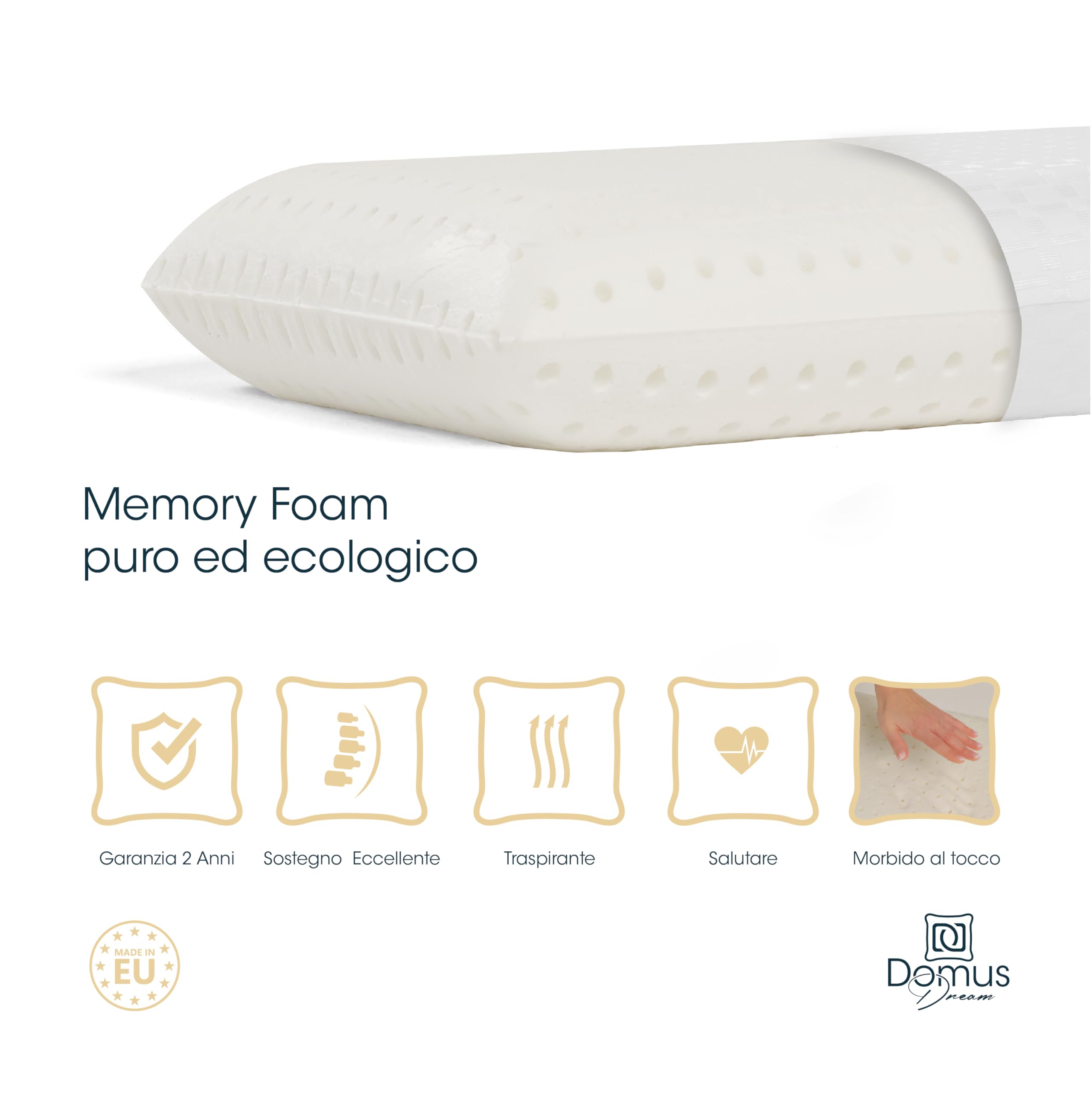 Cuscino per Dormire Memory Foam Forato a Saponetta, Rinfrescante e Anallergico - Cuscino Letto 41x72 Altezza 12cm