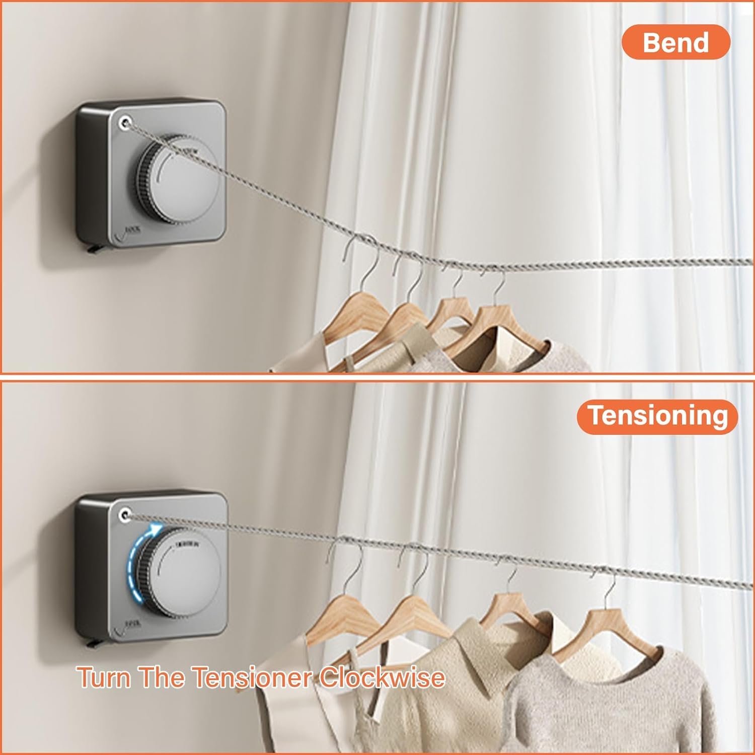 GAESHOW Corda Per Biancheria Retrattile 5,1 M – Stendibiancheria A Muro Con 2 Corde In Acciaio Inox, Carico 22 Kg Per Corda, Installazione Facile Con Viti O Adesivo