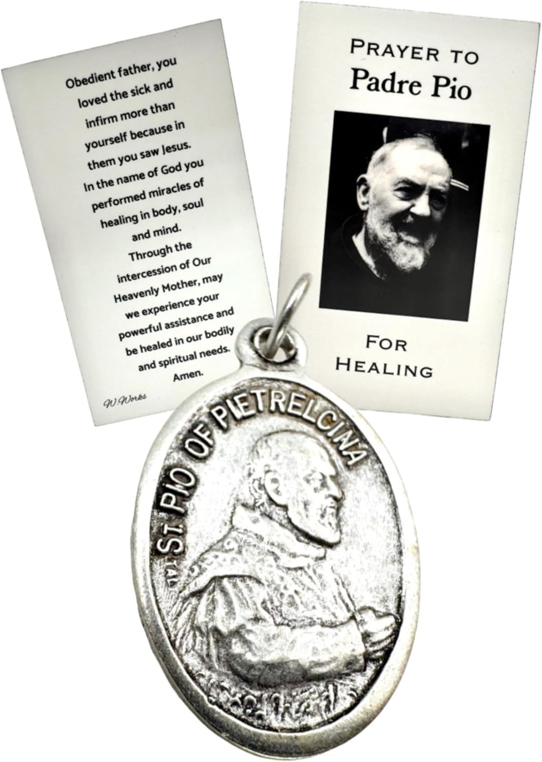 Westmon Works St Pio Medal Set Italian Metal Medallion with USA Made Saint Prayer for Healing Holy Card - Image 2