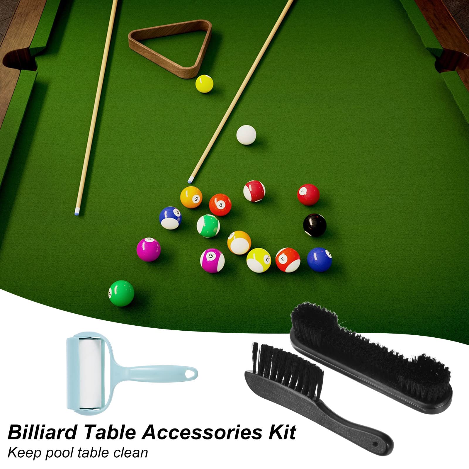 PATIKIL Biliardo Tavolo Pulizia Spazzola Set, Biliardo Tavolo Spazzola Rotaia Spazzola Stecca Pulizia Panno Sticky Lint Roller & Spare Core Pool Table Clean Kit