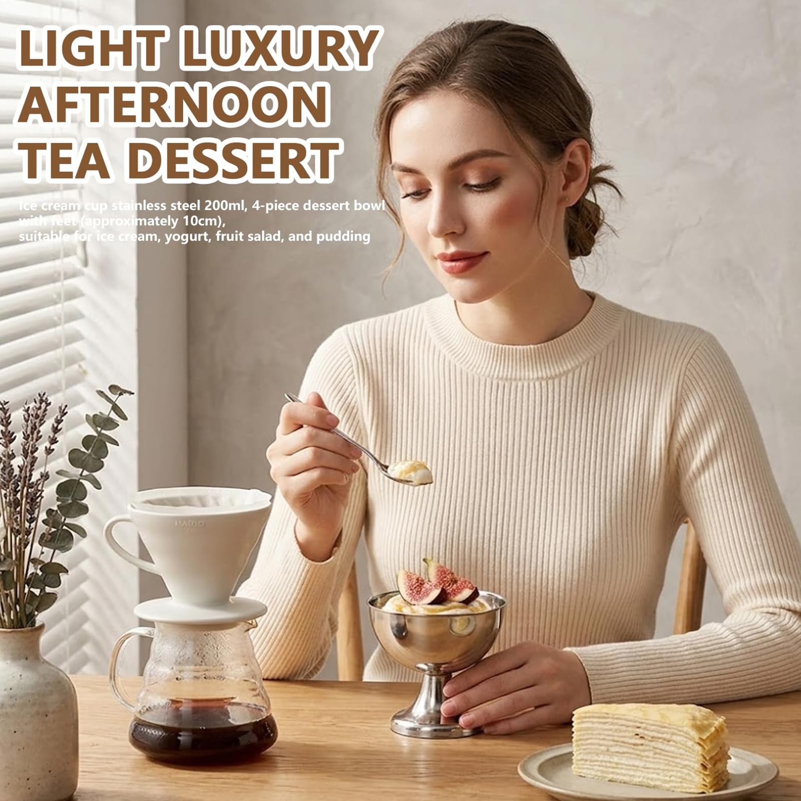 BAIFULAI 4 bicchieri da gelato da 150 ml, in acciaio inox: 8,2 cm, in acciaio inox, Ice Cream Sundae, per gelato, yogurt, macedonia di frutta e budino, ideali per matrimoni, feste, caffè e ristoranti