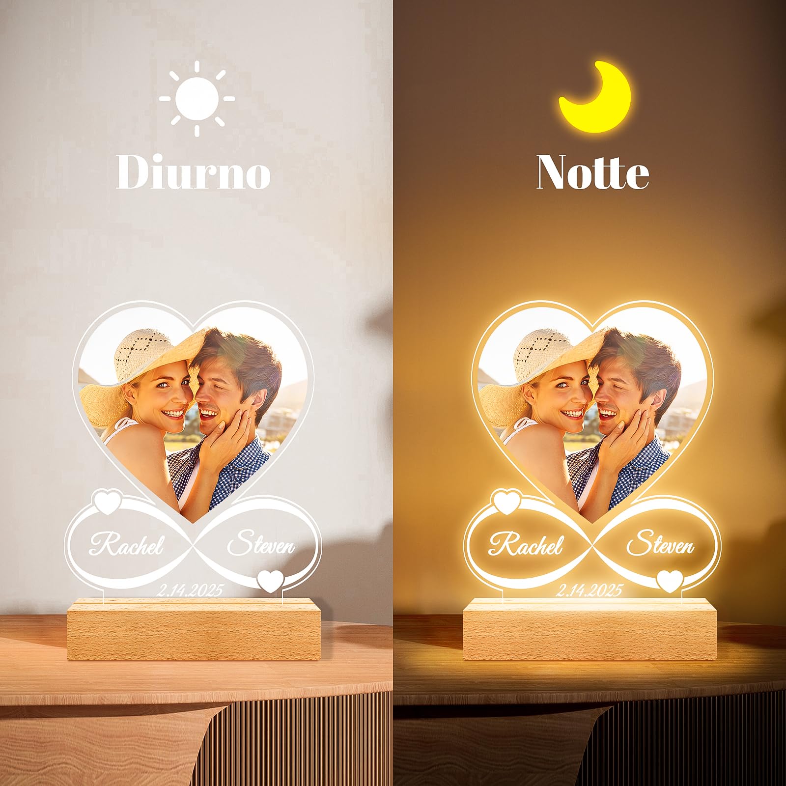 Lampada LED Personalizzata Con Cornice Acrilica - 2 Misure (L/XL), Regalo Per Coppie