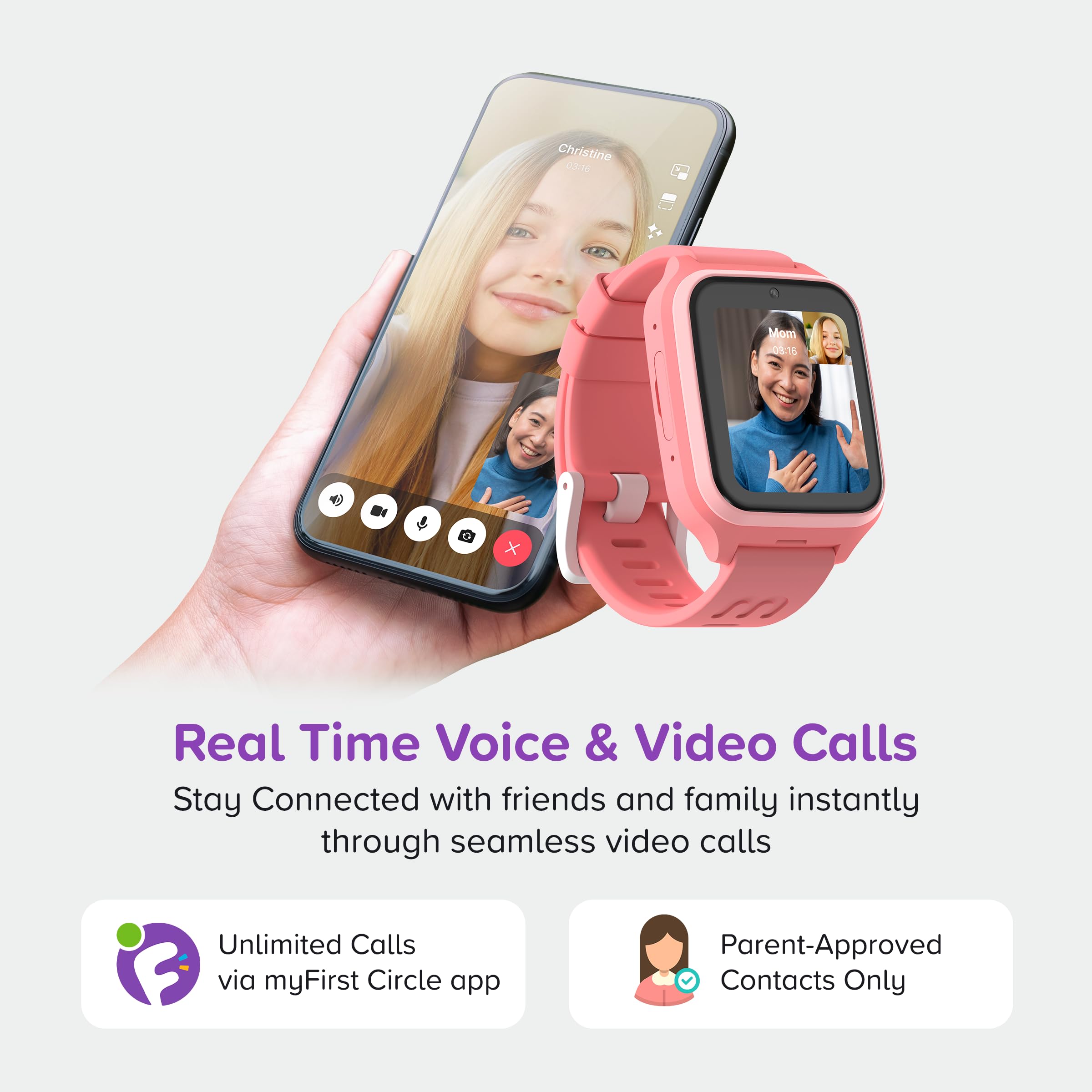 myFirst Montre intelligente 4G pour enfants Fone M1 pour l'UE Asie uniquement, technologie Nano SIM 2 MP, appareil photo, appel, messagerie vocale, traqueur GPS pour enfants de 5 à 12 ans, garçons et