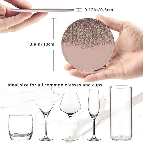 Miniatura 8 de Blush Pink Rose Gold Fashionable Printed Leather Coaster Set,A Set of 6 Pieces,4 Inches in Diameter,Adding an Artistic Atmosphere to Your Desktop