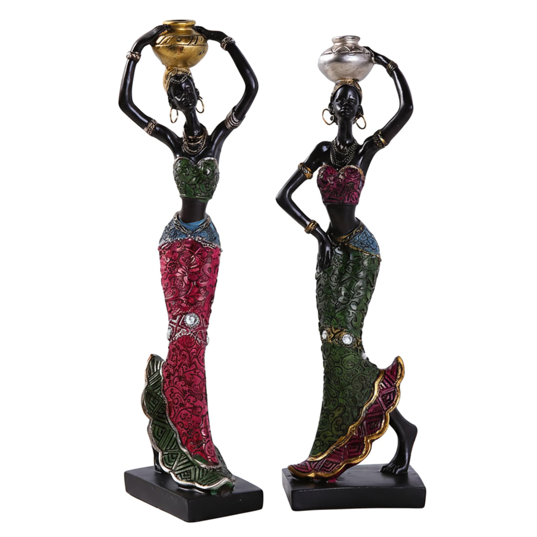Idée cadeau déco : lot de 2 statues africaines élégantes pour salon et bureau