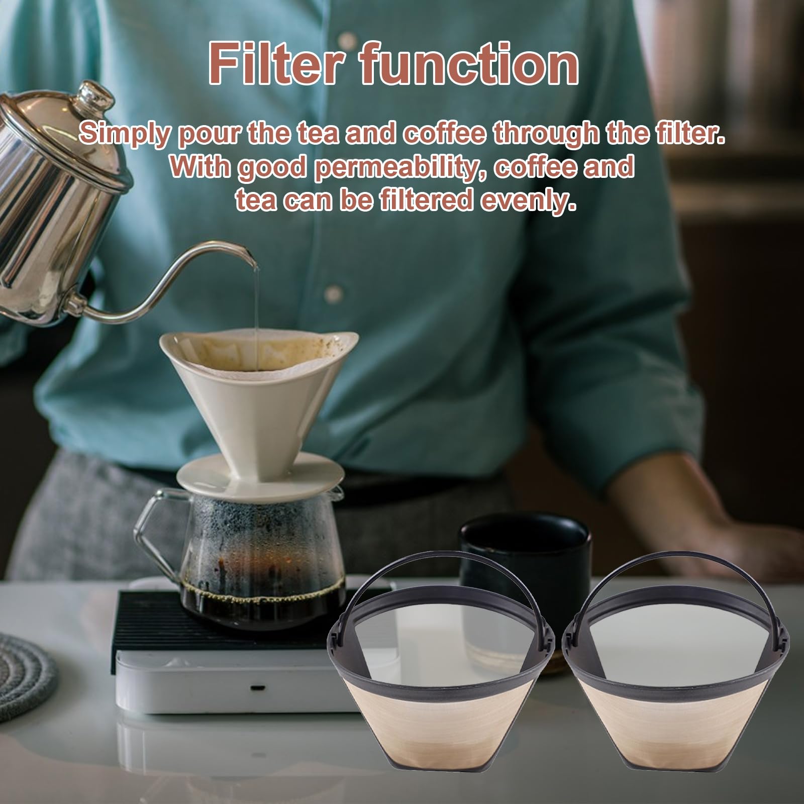 Filtri Caffè Riutilizzabili In Acciaio Inox - 2 Pezzi Misura 4, 100 Mesh, Per Macchine Americano 8-12 Tazze - Foto 8