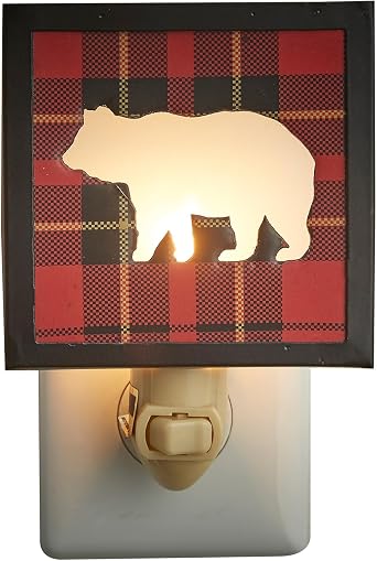 Park Designs Sportsman Plaid Bear Night Light, Red