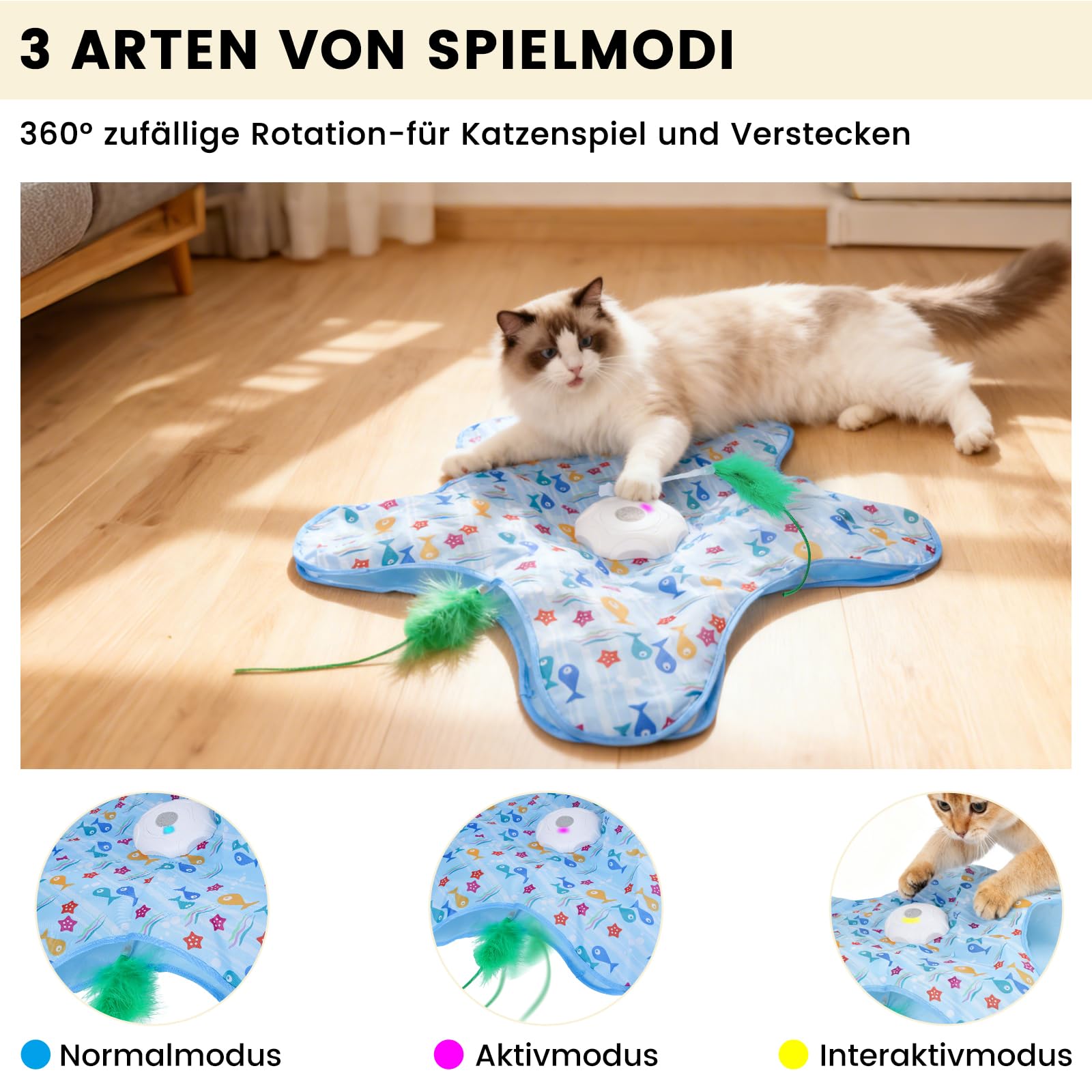 FIVAVA Jouet Chat Interactif,Jouet pour Chat Rechargeable et Silencieux,Jeux pour Chat de Chasse avec 3 Plumes Remplaçables