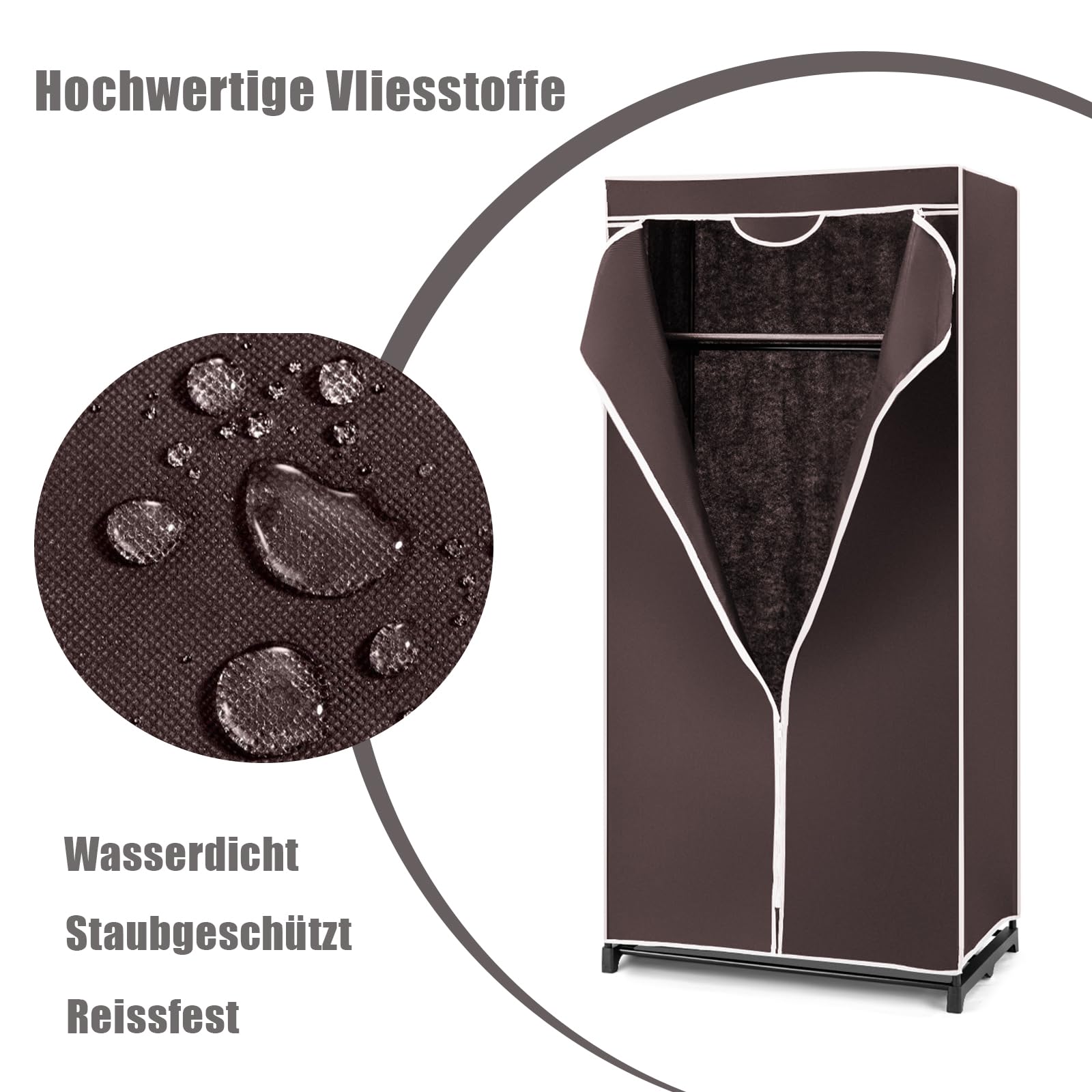 SOARS Kleiderschrank, Stoffschrank mit Kleiderstange stabil & Ablage, Kleiderschrank Stoff mit Metallgestell, Faltschrank 74 x 50 x 172 cm, für Schlafzimmer, Ankleidezimmer (Braun)
