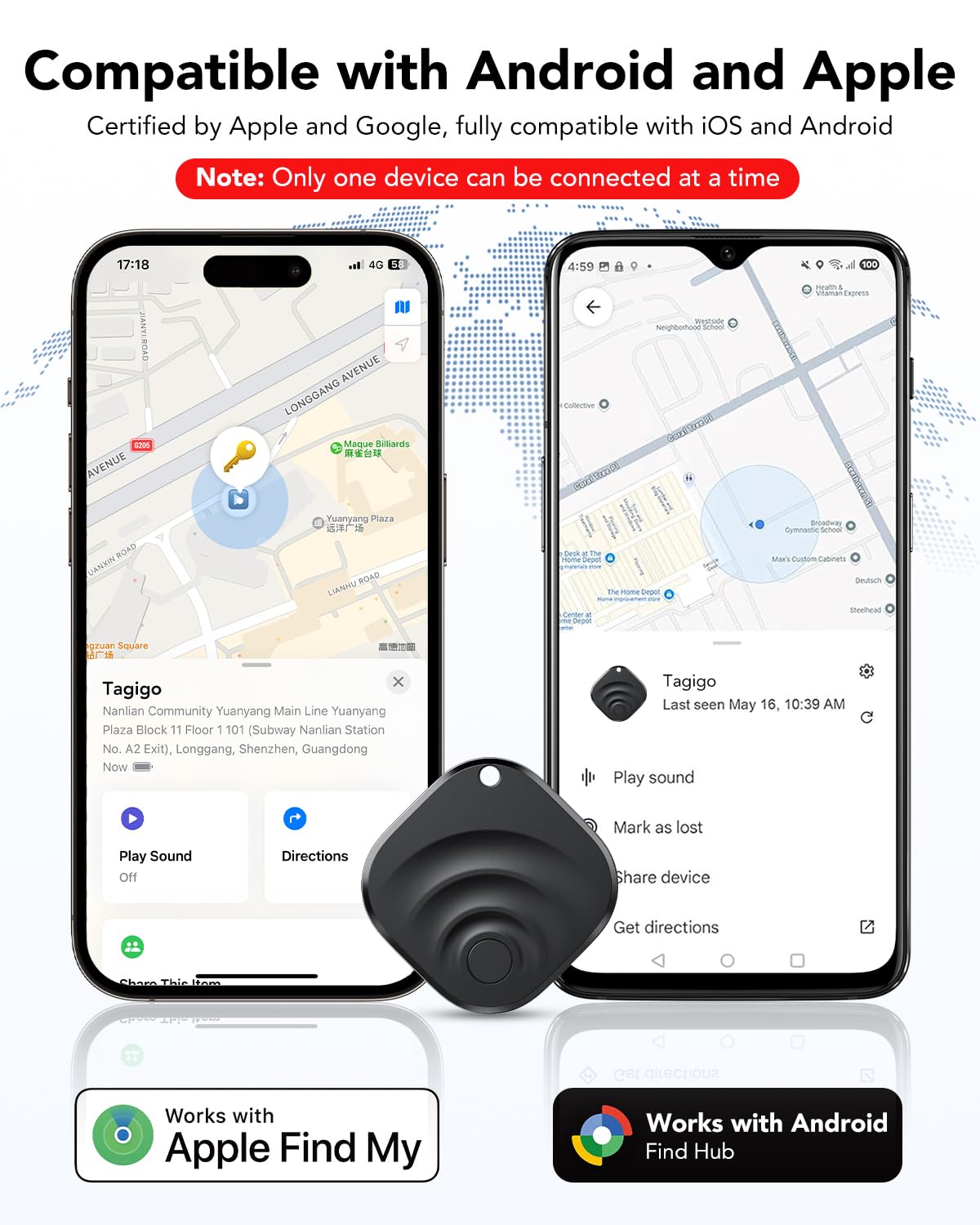 TIMU Smart Tracker Tag 4 Pack for iOS and Android, Bluetooth 5.4 tracker Tag Works on Google and Apple's "Find My" app, 2 Years of Use, IP67 Waterproof Key Finder/Item Finder/Luggage Tracker（Black） — view 2