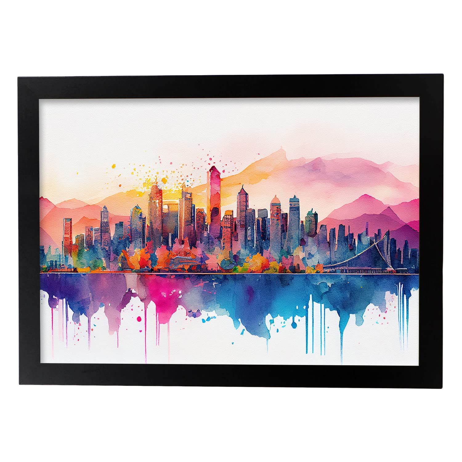 Nacnic Vancouver Poster In Abstract Watercolor Style Skyline Of City And Monument Illustration Modern Nordic Wall Art Prints For Interior Design And Decoration, Size A4