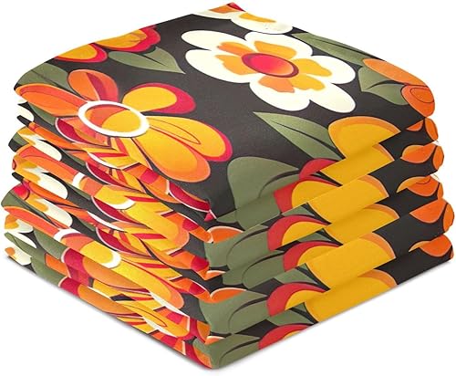 Miniatura 4 de GAIREG Orange Retro Hippie Flowers Dish Rag Set, 28x18 Inch Absorbent Winter Towels Kitchen, Set of 6
