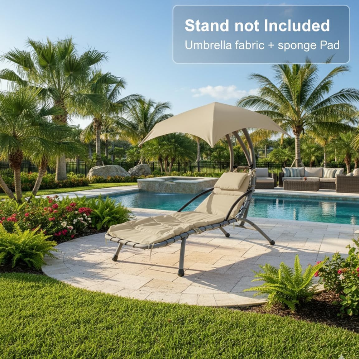 Weatherproof Replacement Cushion Pad and Umbrella for Hanging Lounge Chair Outdoor Chaise Hanging Hammock Chair - Long-Lasting, Fade-Resistant, Quick-Dry, Outdoor Lounge Replacement Set (Beige-) 1 71VW1iNHkWL. AC SL1152