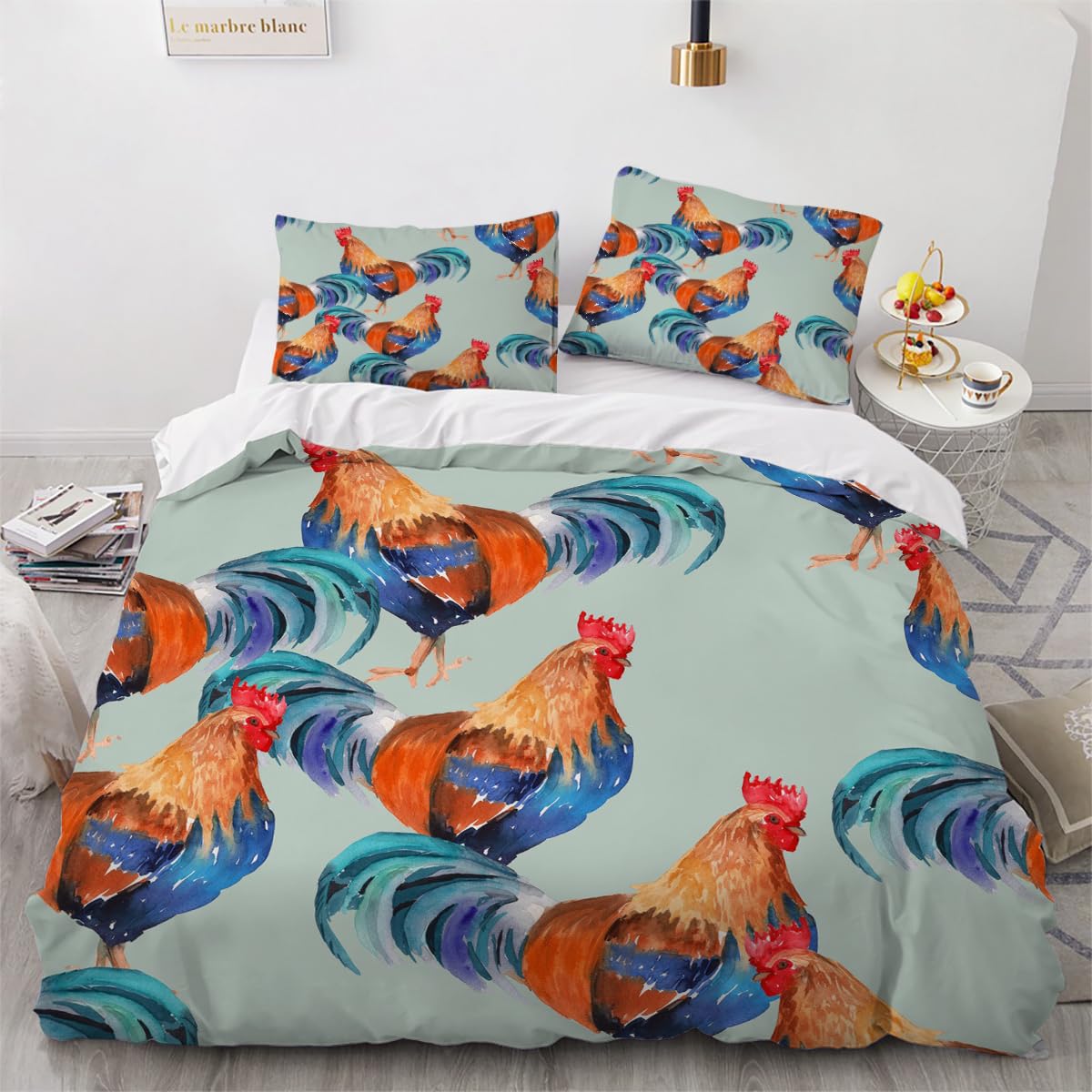Housse de couette poulet 3 pièces avec taies d'oreiller 65x65