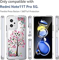 Vista 4 de Funda para Redmi Note 11T ProNote 11T Pro+Poco X4 GT con protector de pantalla de vidrio templado, funda transparente floral a prueba de golpes dura