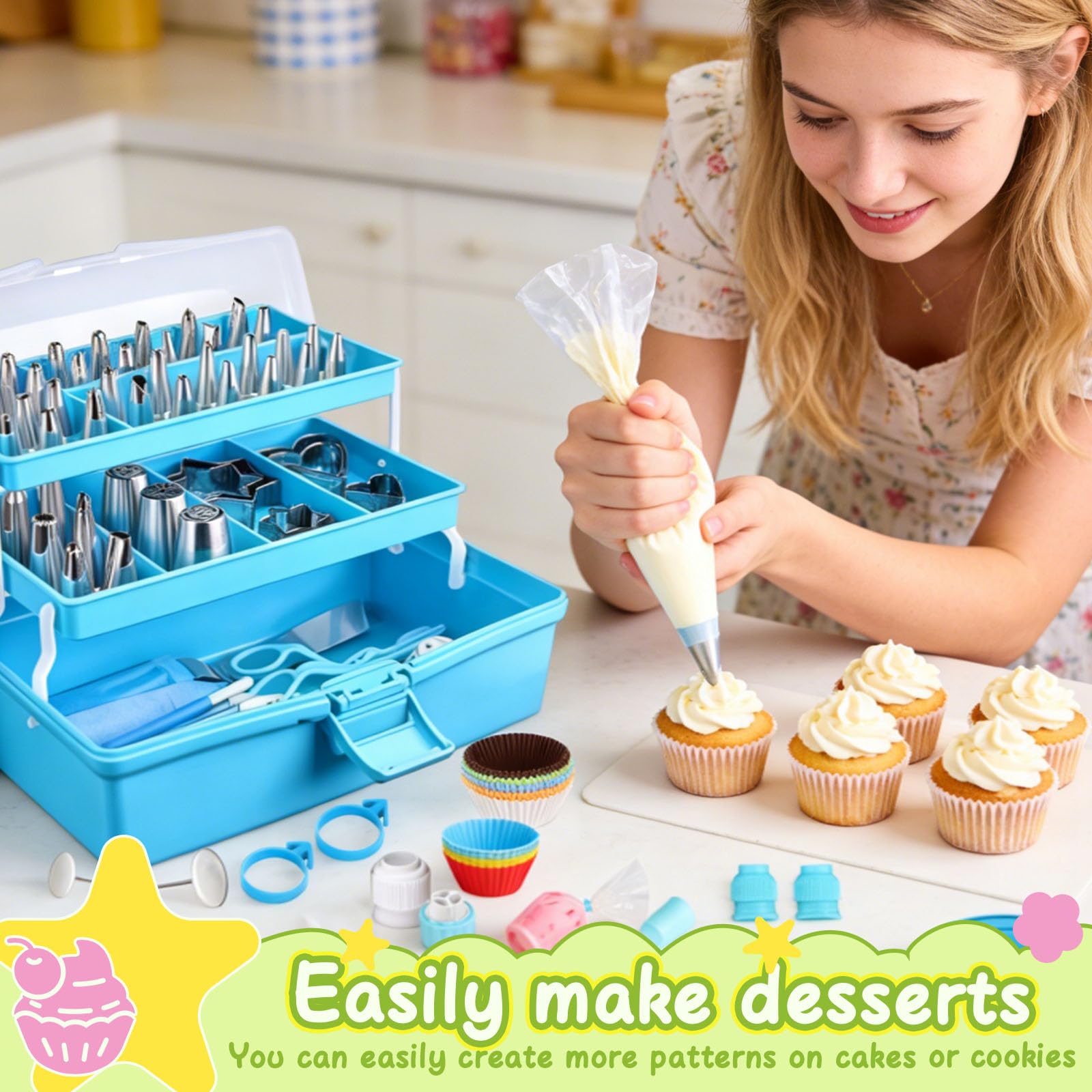 Suuker Kuchendekorationswerkzeug-Set, 236-teiliges Backzubehör mit Aufbewahrungskoffer, Zuckerguss-Spritzbeutel, Spritzbeutel und Spritztüllen-Set mit 36 nummerierten Spritztüllen, Gebäckbeutel für