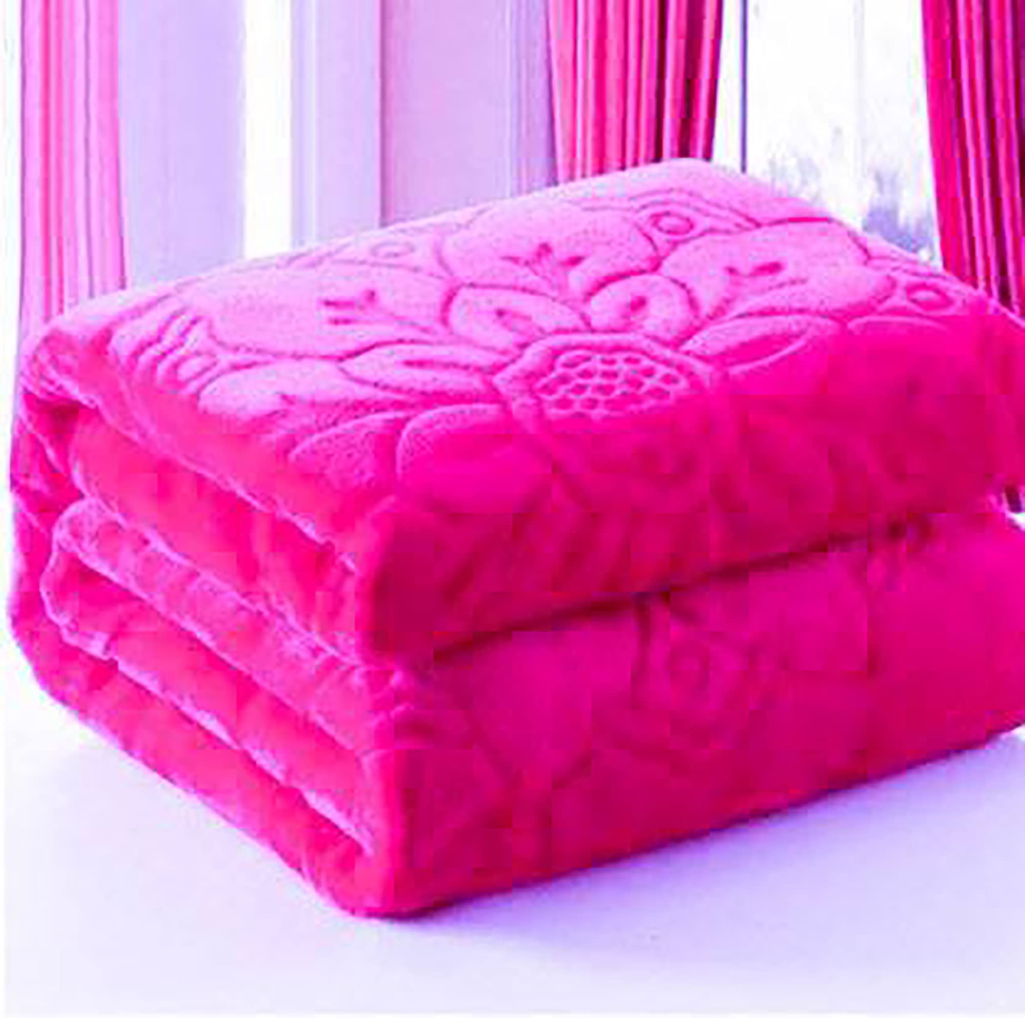 Mink Floral Embossed Super Soft Heavy Double Bed Blanket for Winter , Pink