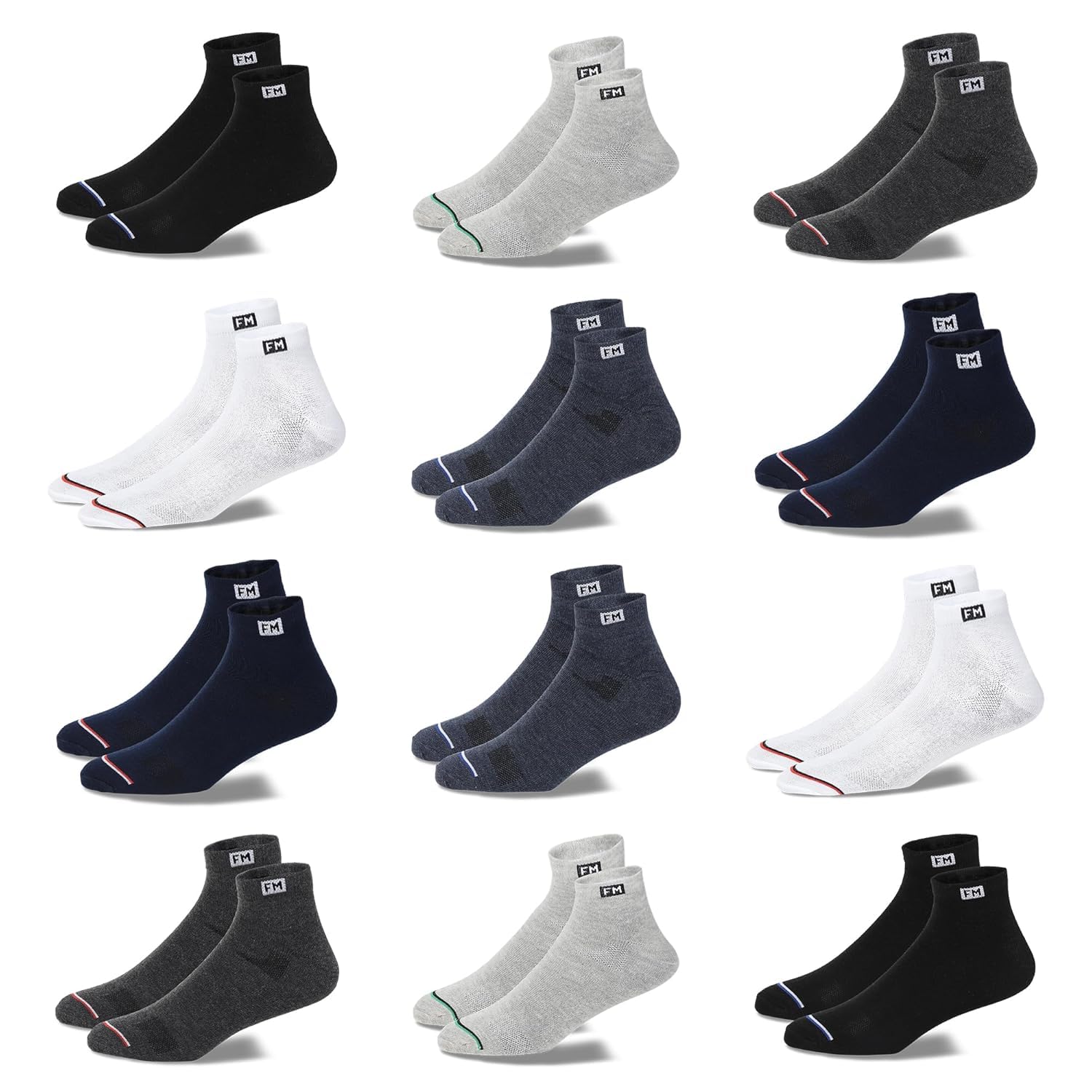12 Pairs Sports Ankle Cotton Socks | Free Size| Breathable| Daily Use| Multicolor-picture-29