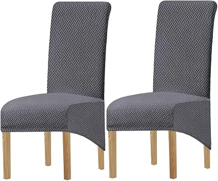 Jacquard Plush XL Dining Chair Covers, Stretch Chaircover,Spandex Large High Chairs Protector Covers Seat Slipcover with Elastic Band for Dining ChairsLight Gray,2 Pcs