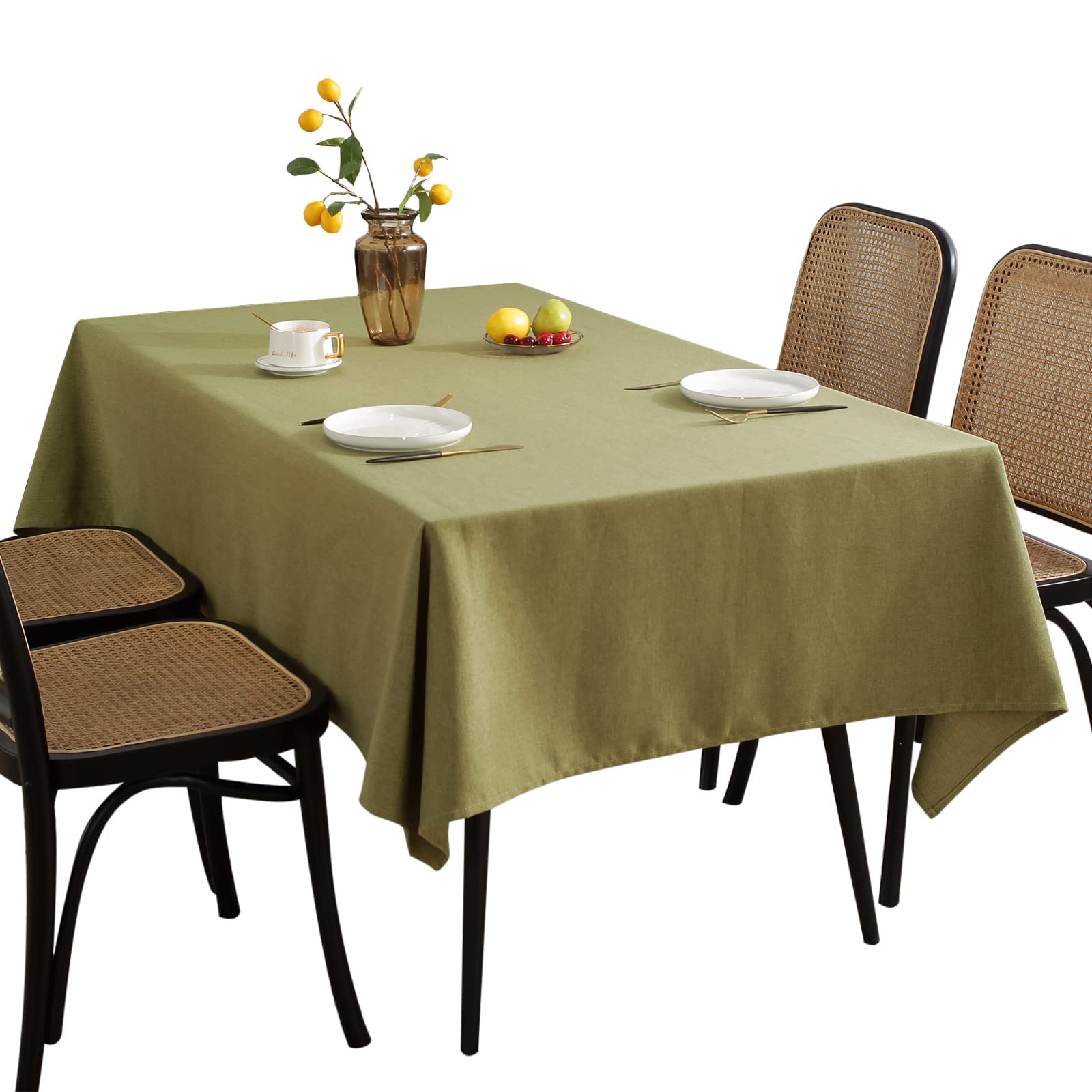 Rectangle Cotton Linen Tablecloth Waterproof and Spill-Proof Table Cloth Nordic Style Soft and Wrinkle Resistant Natural Fabric Table Cover for Kitchen, Dining, Parties(52x70 inch, Moss Green)