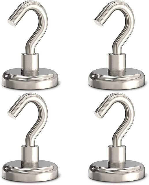 Magnetic Hooks Heavy Duty 80lb Strong Neodymium Magnet Hook 32mm for Grill Tools, 1.3 Inch Diameter N52 Hanging Magnetic Hook for Kitchen, Garage, Fridge, Refrigerator, Perfect Suit for Indoor/Outdoor