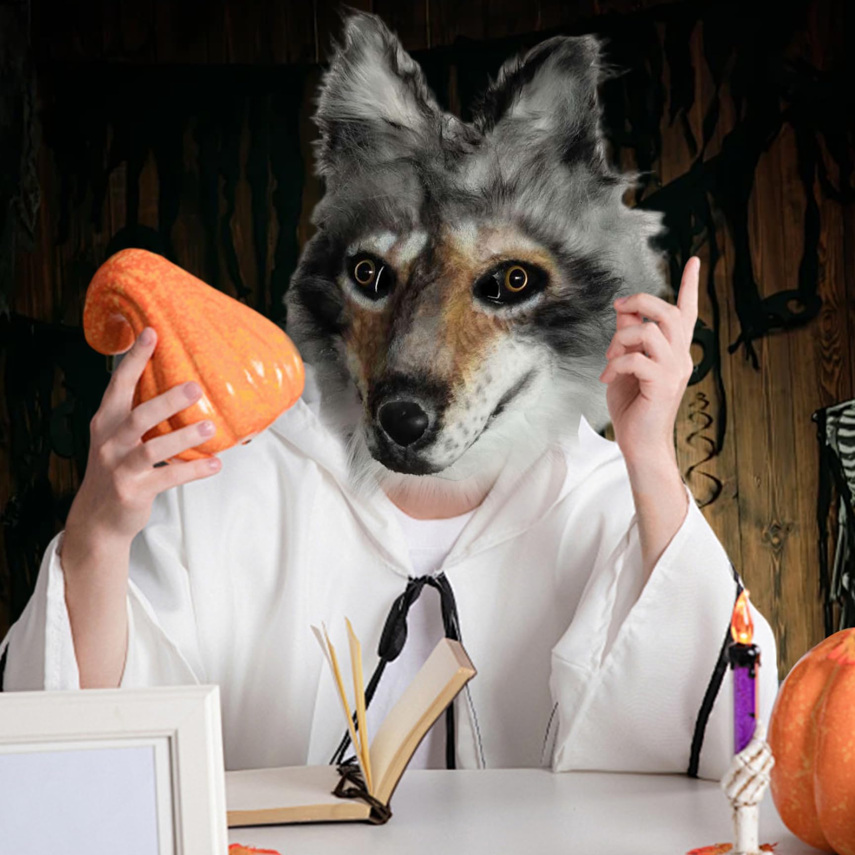 Masque de loup d'Halloween, masque réaliste en latex souple avec fourrure, accessoire de cosplay complet pour adulte, unisexe, pour Halloween, carnaval, fête, maison hantée, en fourrure, masqu