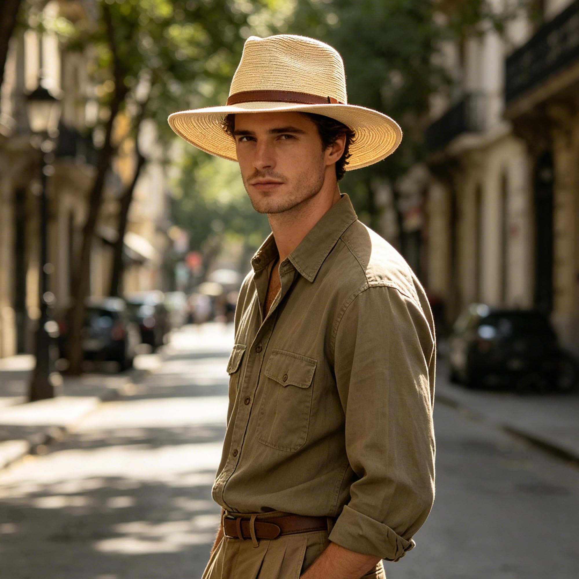 Sombrero Panamá Clásico de Paja para Hombre y Mujer - Transpirable con Protección Solar UV, Diseño Elegante de ala Plana, Ligero y Ajustable - Ideal para Playa, Viajes