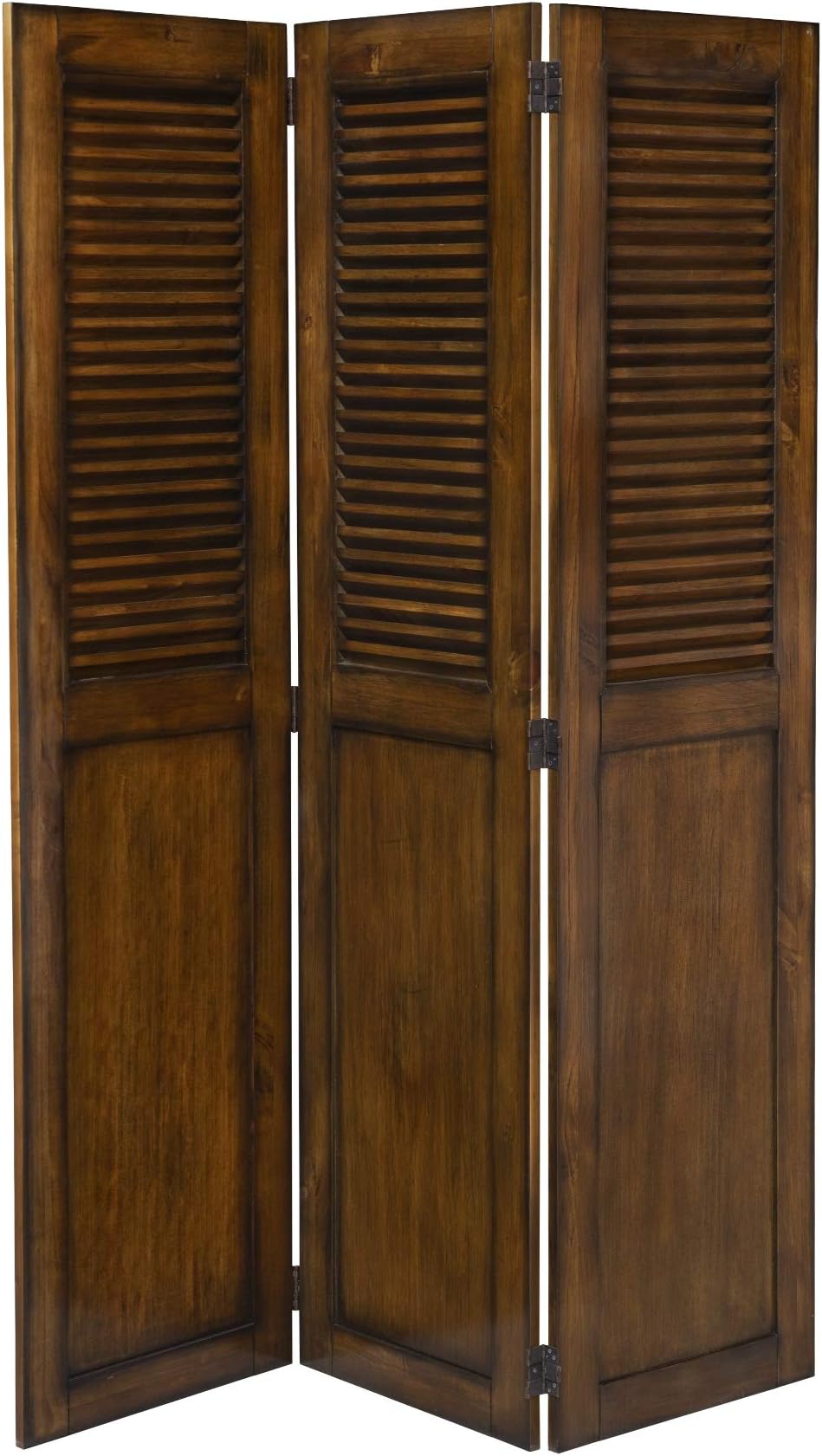 70" Brown Louvered Panel Shutter Wood Room Divider