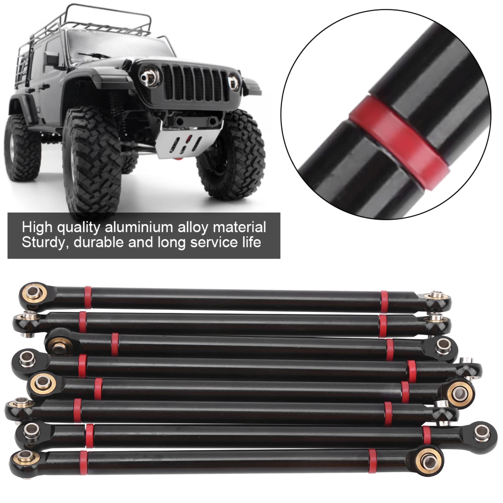 Asixxsix Tiranti di Collegamento RC, Telaio in Lega di Alluminio con Passo da 313 mm, Barra di Collegamento Superiore e Inferiore per Auto cingolate RC Axial SCX10 in Scala 1/10, 8 Pezzi