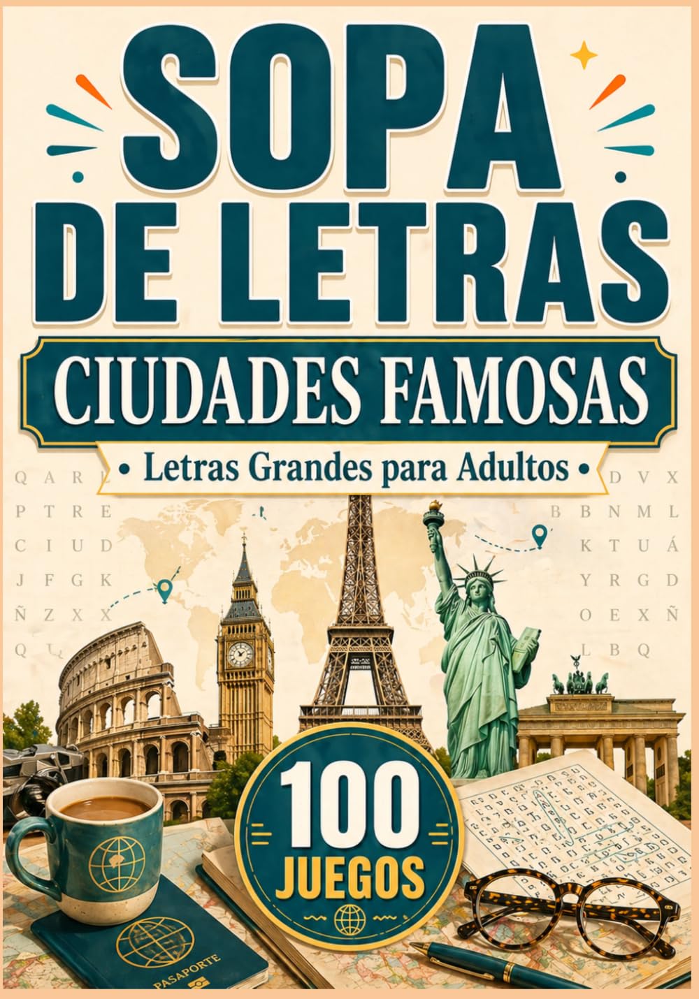 Sopa de Letras en Español Letra Grande: Ciudades Famosas del Mundo: 100 Puzzles de Viajes para Adultos con Soluciones Pasatiempos de Cultura General y ... para Mayores | Entretenimiento Fácil de Leer