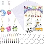 ASTARON Printable Shrinking Plastic Sheets Kit, 10 Pcs A4 Size Blank Heat Shrinking Film Art Paper, Hole Punch and 40 Lanyards, Shrink Keychain Jewelry Making Accessories Craft Supplies
