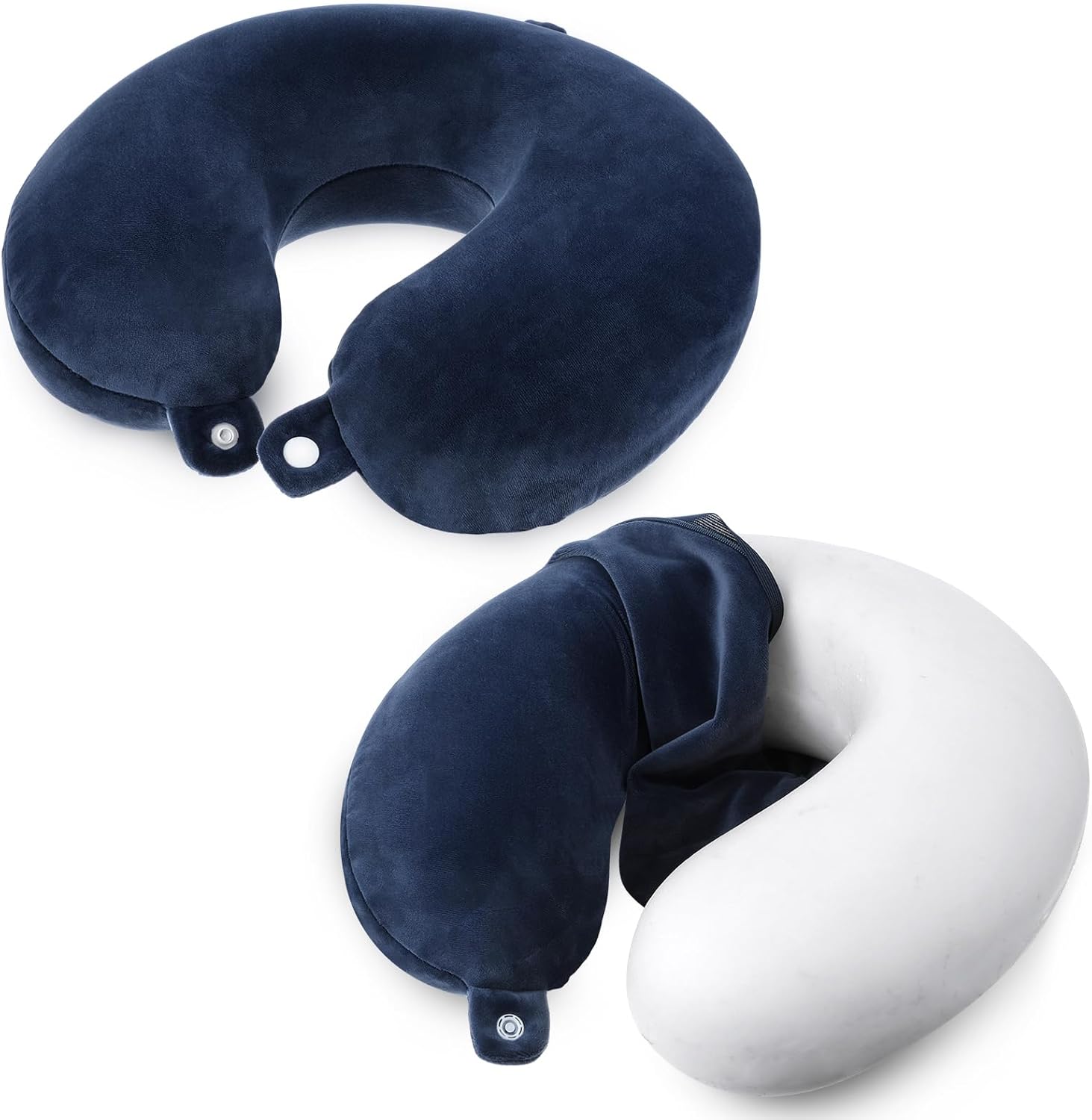 2 Packs Travel Neck Pillow Covers with Zipper Washable U Shaped Neck Pillow Case Cover Only Soft Polyester Airplane Pillows Cover Navy Blue Wome Men Universal Pillowcase Covers Polyester (No Filler)