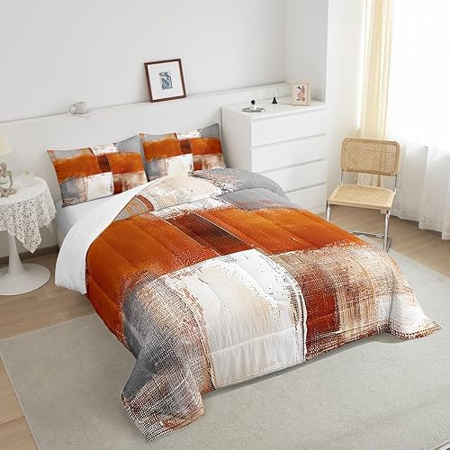 Miniatura 5 de Erosebridal Juego de ropa de cama de tamaño King, color naranja degradado, edredón de plumas estilo grunge de acuarela, juego de cama abstracto de