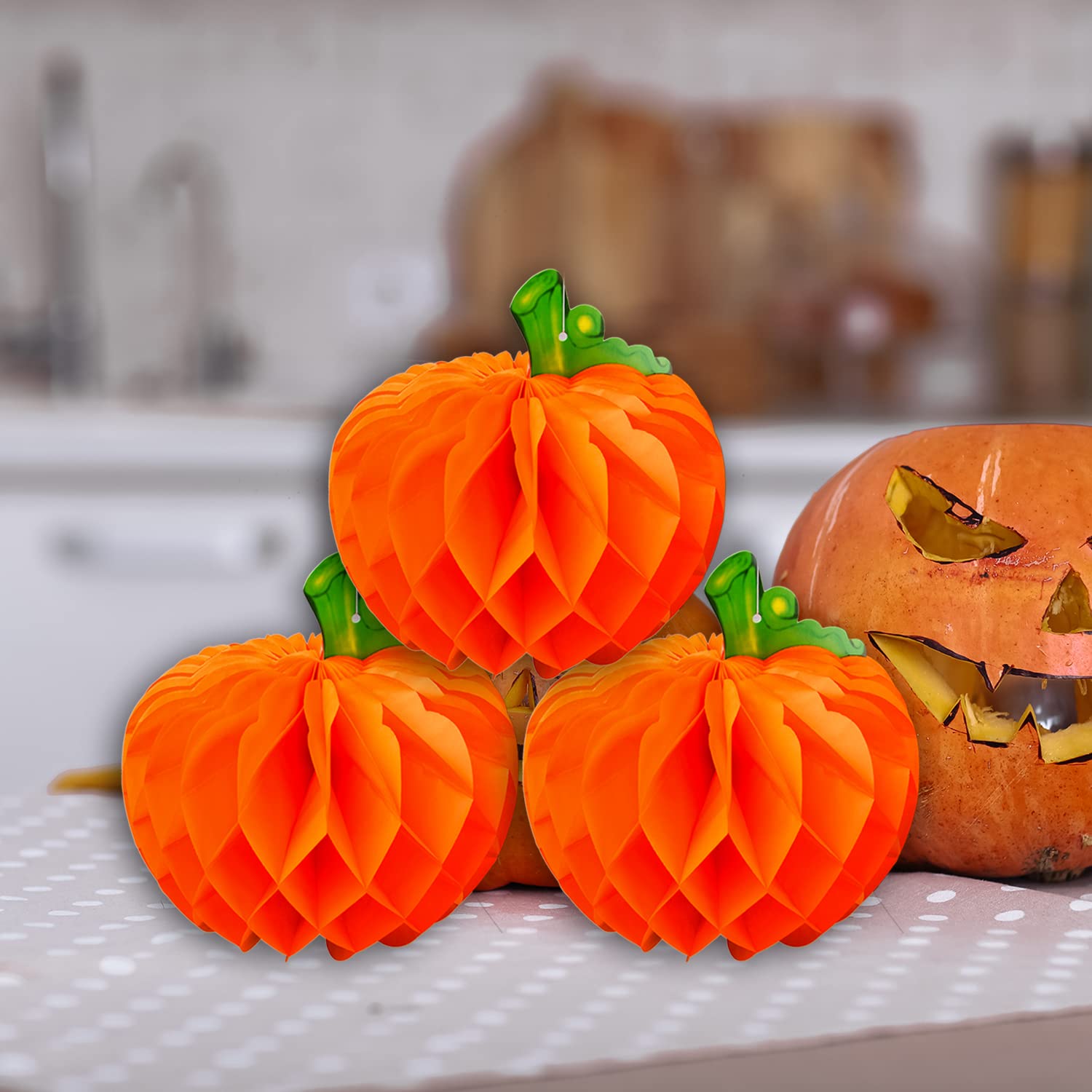 Uonlytech 6Pcs Halloween Paper Pumpkin Honeycombs, Folding Portable Pumpkin Shape Honeycomb Tissue Paper Pumpkins Lanterns For Halloween Party Outdoor...