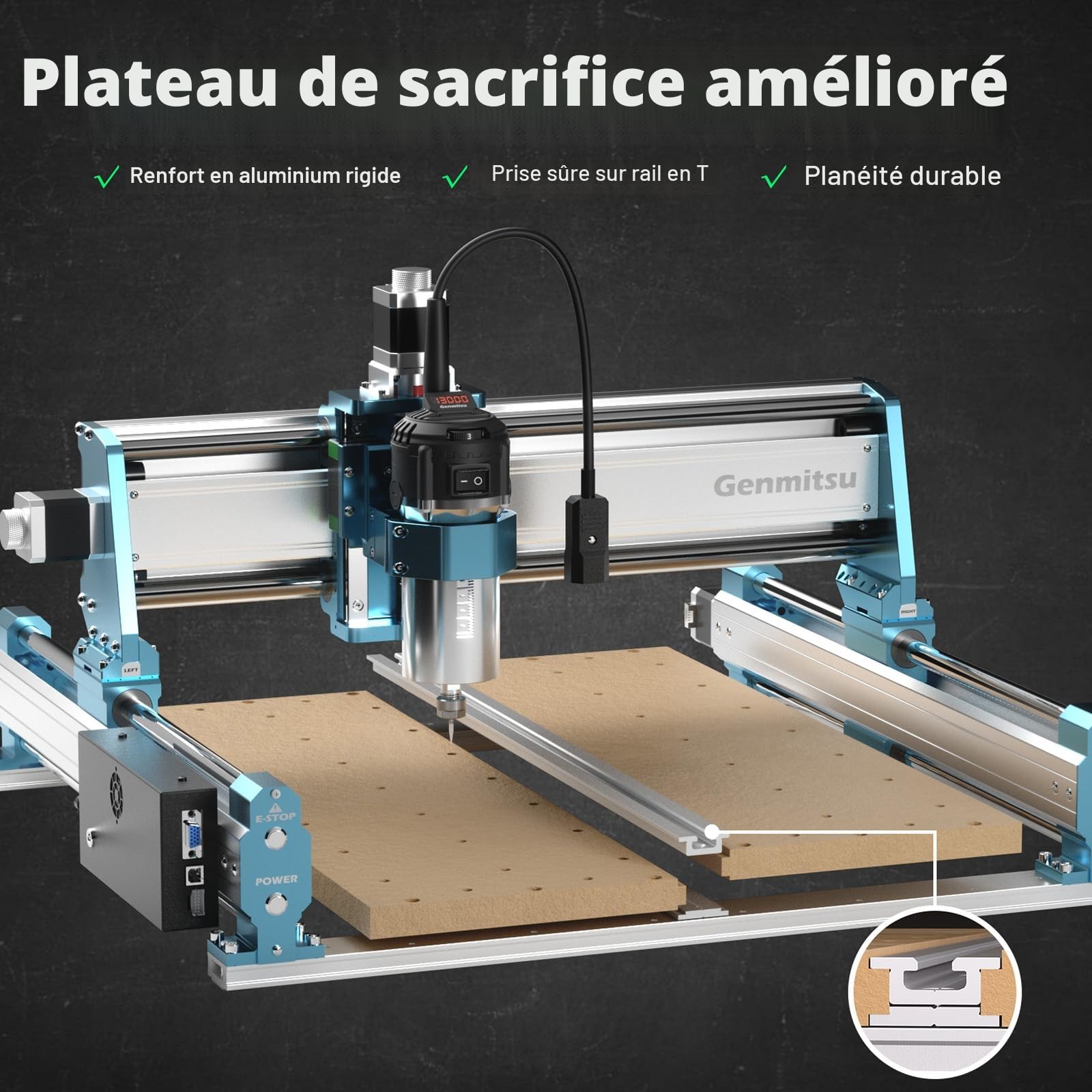Genmitsu Fraiseuse CNC 4040-PRO MAX pour fraisage du bois, du métal et de l'acrylique, contrôle GRBL, machine à graver 3 axes avec toupie de 710 W et entraînement sur rail linéaire