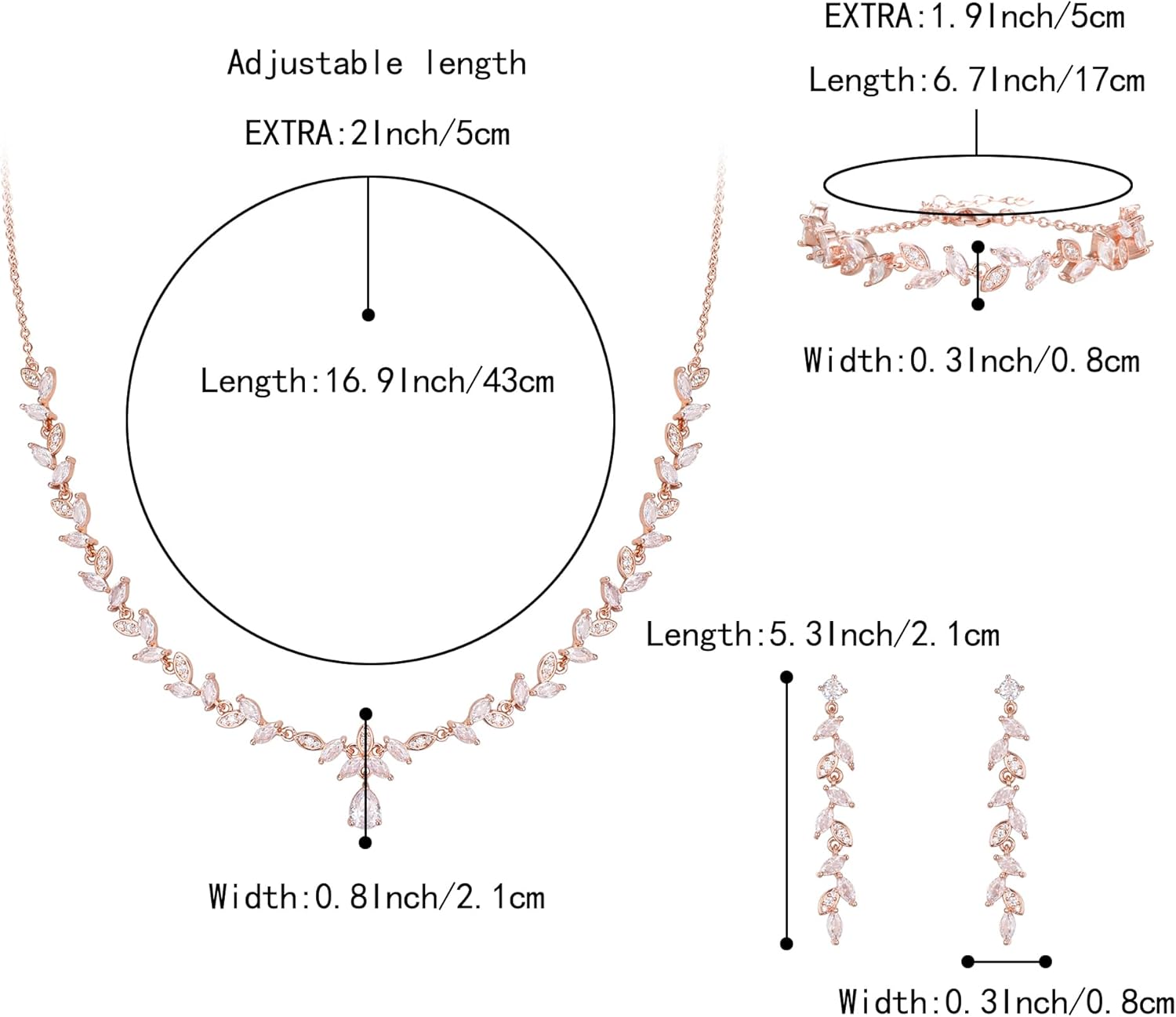 BriLove Wedding Bridal Jewelry for Women Cubic Zirconia Marquise Teardrop Leaf Cluster Y-Necklace Dangle Earrings Link Bracelet Set - Image 7