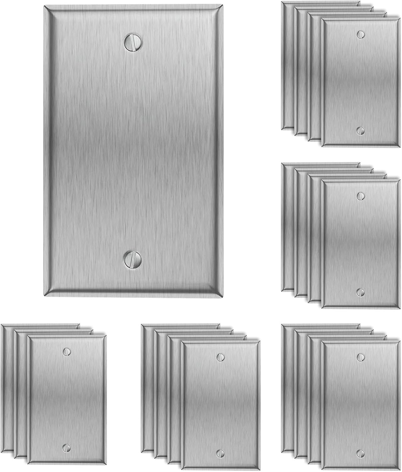 20-Pack Metal Blank Wall Plate Cover 1-Gang Stainless Steel Blank Outlet Covers, Brushed Finish, Silver