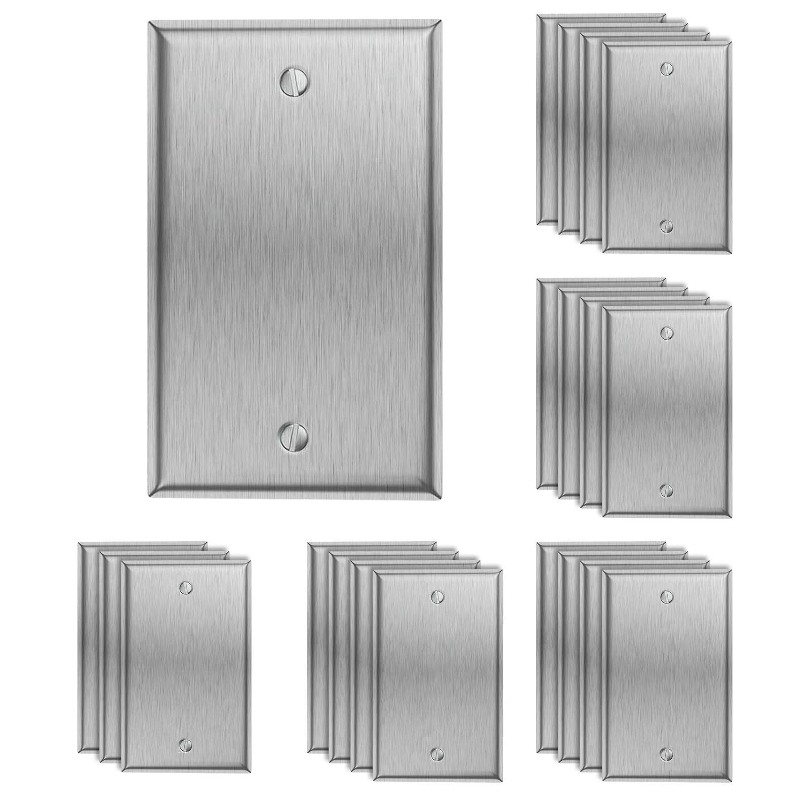 MLLIZH 20-Pack Metal Blank Wall Plate Cover 1-Gang Stainless Steel Blank Outlet Covers, Brushed Finish, Silver