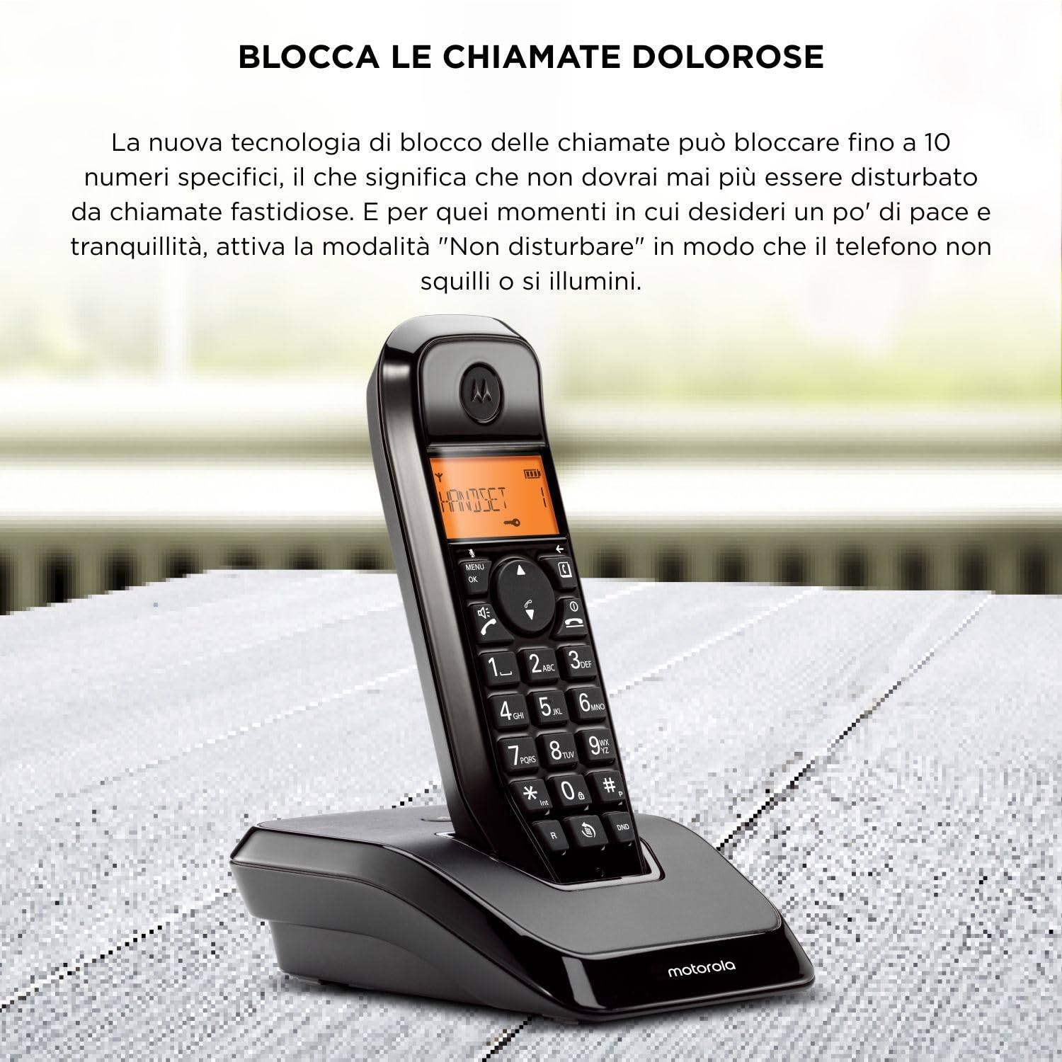 Motorola Voice - Telefono cordless digitale S1201 serie S12 con blocco chiamate e funzione Non disturbare, vivavoce, rubrica fino a 50 nomi e numeri, display luminoso