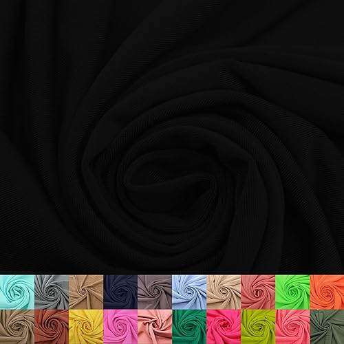 Texco Inc 60" Wide Venezia Poly Spandex Fabric-(200 GSM), Medium Weight, 2-Way Stretch, Soft & Breathable for Apparel, Headbands, Activewear, Crafts, Leggings & DIY, Black 1 Yard