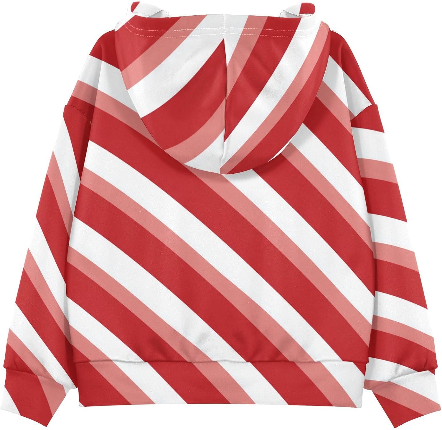 ZZXXB Candy Cane Print Kids Sweatshirts Boys Girls Hooded Kangaroo Pocket Pullover Tops XS-XXL