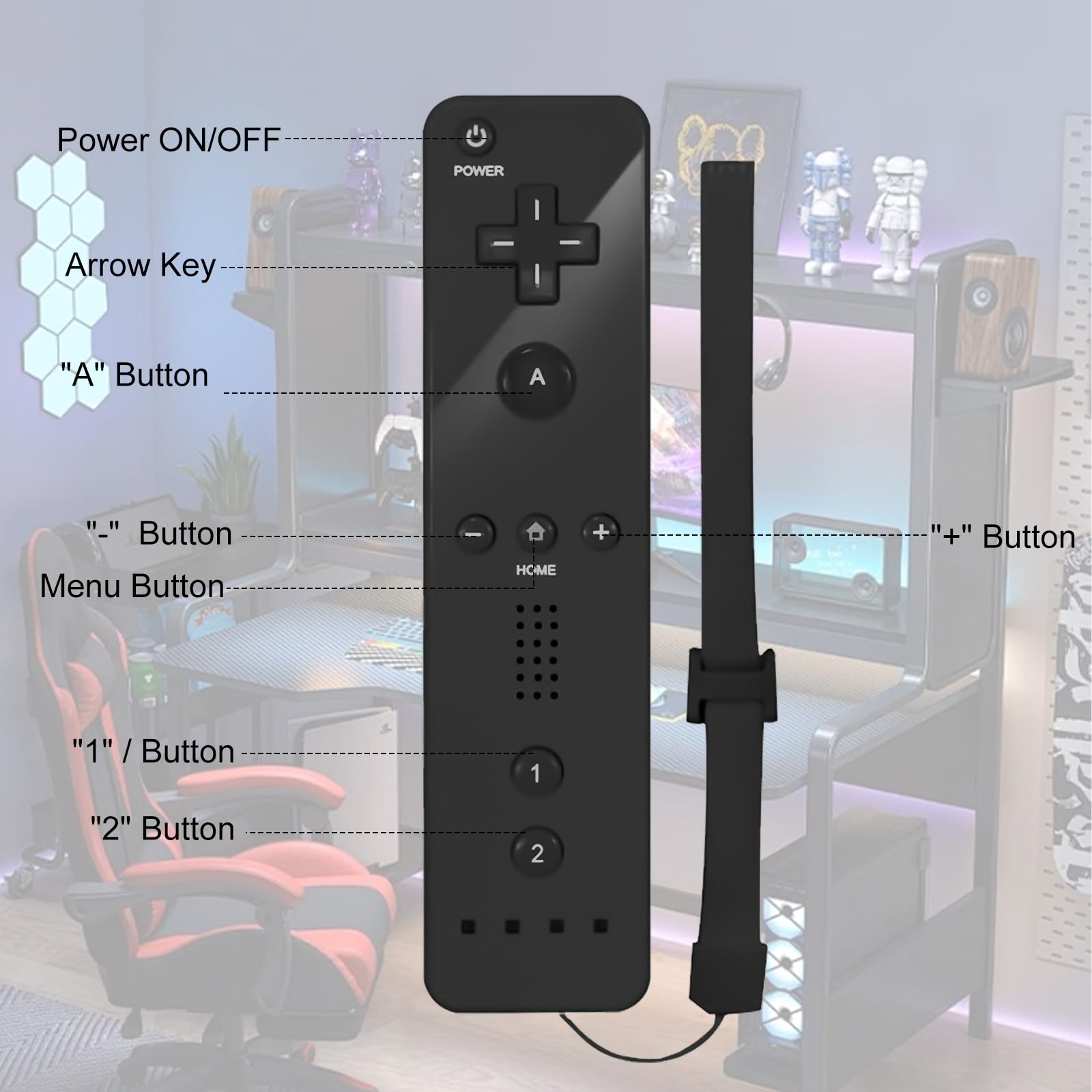 Leikurvo Pack de 2 manettes Wii Remote, manette Wii avec Nunchuk pour manette Wii Plus, compatible avec les consoles Wii/Wii U (Noir)