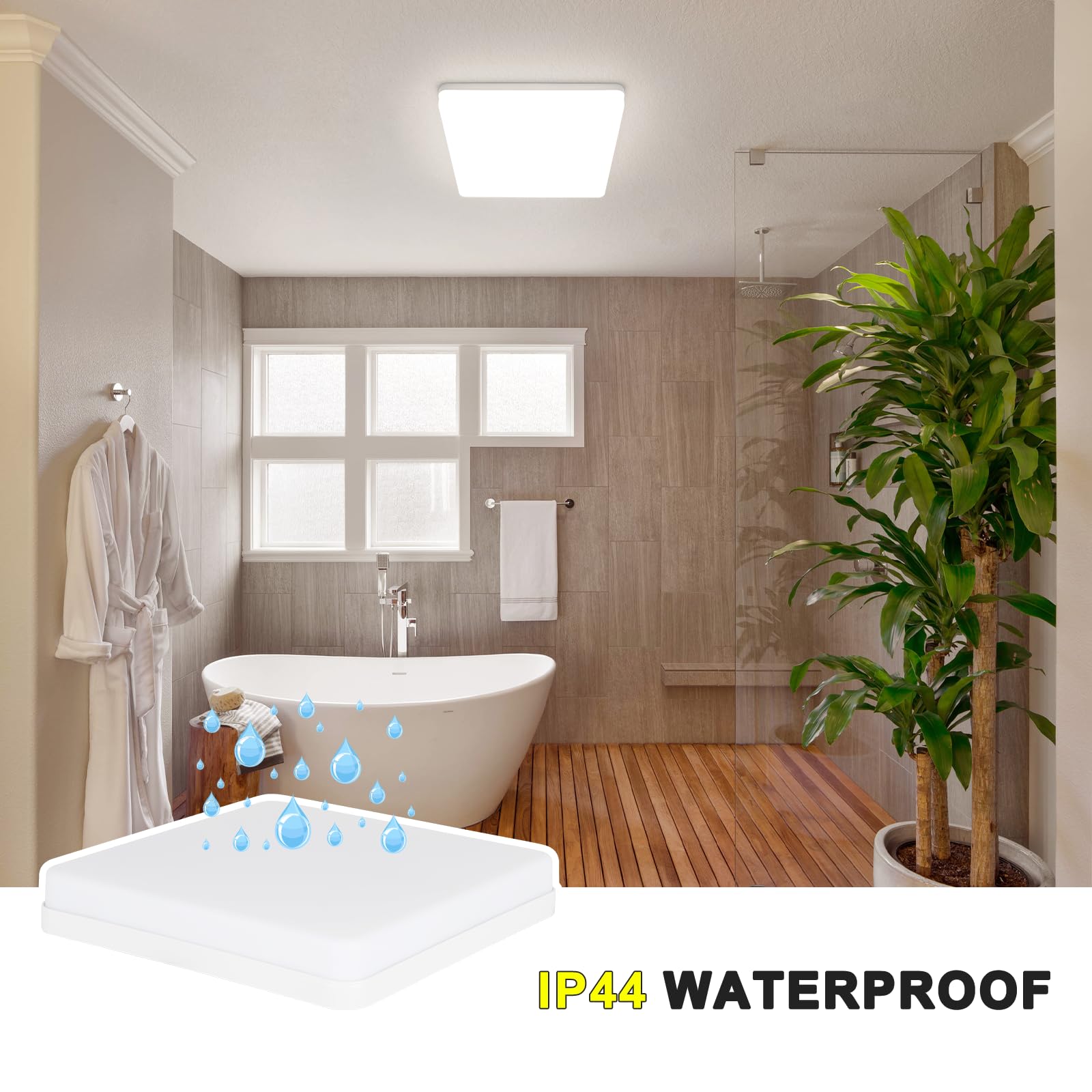 Plafonnier LED Carré 36W 4500K – Lumière Neutre Moderne IP44 Imperméable Pour Cuisine, Salle De Bain, Salon