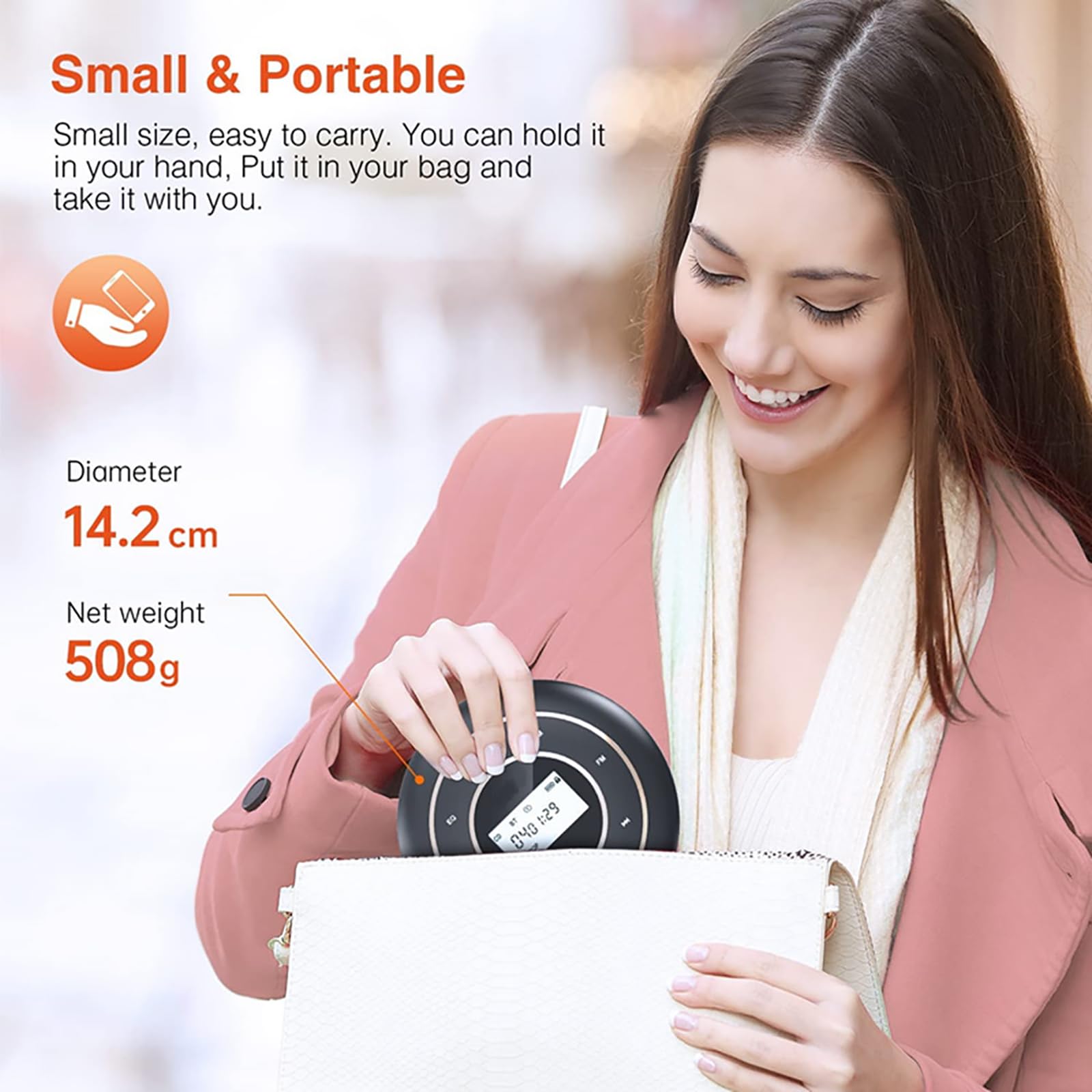 Lettore CD, Lettore CD Personalizzabile, Batteria Al Litio Ricaricabile Da 1800 MAh, Pulsante Di Vibrazione Touch, 5 Opzioni Di Effetti Sonori, Supporta CD, CD-R, CD-RW, CD-MP3, CD WMA