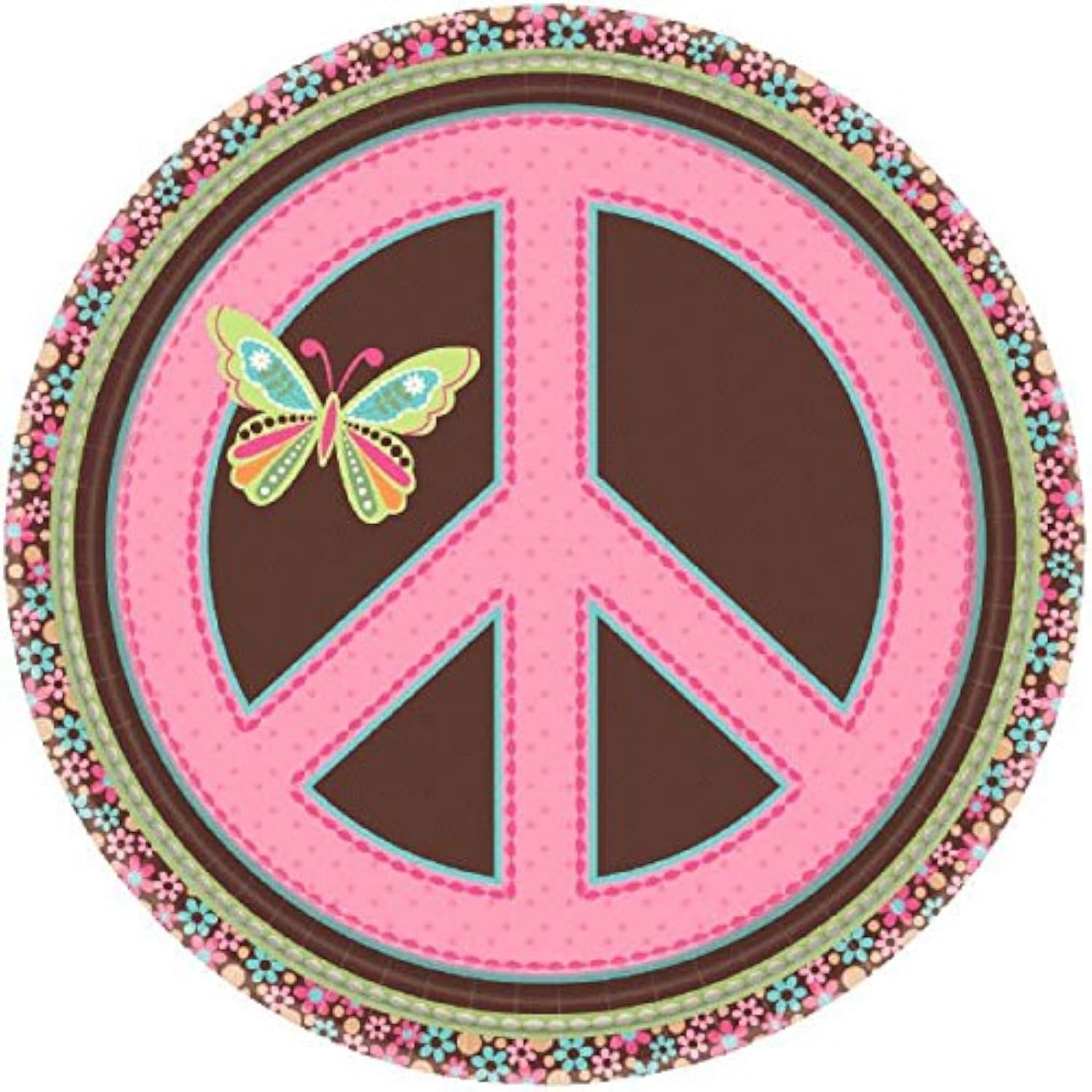 Assiette en carton hippie multicolore de 7 pouces pour buffet