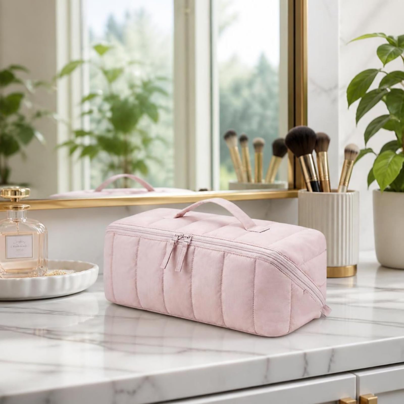 Borsa con Tappetino Termoresistente Imbottita Borsa con Tappetino Termico Resistente Al Organizzatore per Viaggiatori, Salone di Bellezza, Cammello
