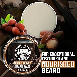 Viking Revolution Coffee Whiskey Beard Balm for Men - Beard Butter for Men with Argan Oil and Jojoba Oil Softener and Moisturizer Styling Balm (1 Pack, 2oz)