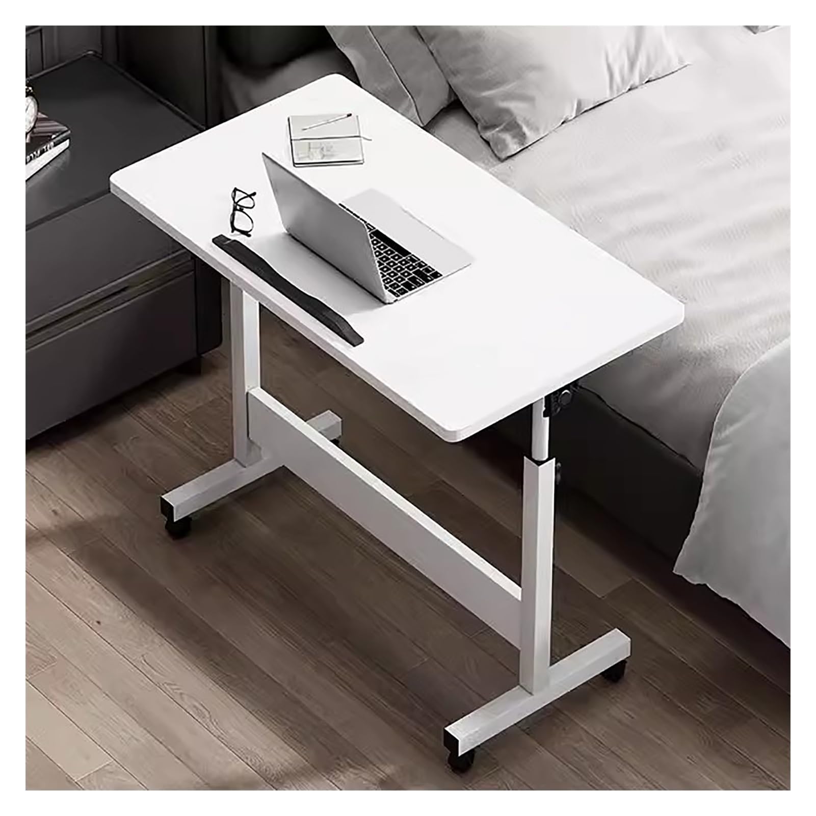 Mesita de noche ajustable para laptop, carrito de computadora con ruedas, mesa auxiliar móvil para aperitivos, sofá, mesita de noche, mesa auxiliar reversible, escritorio de pie