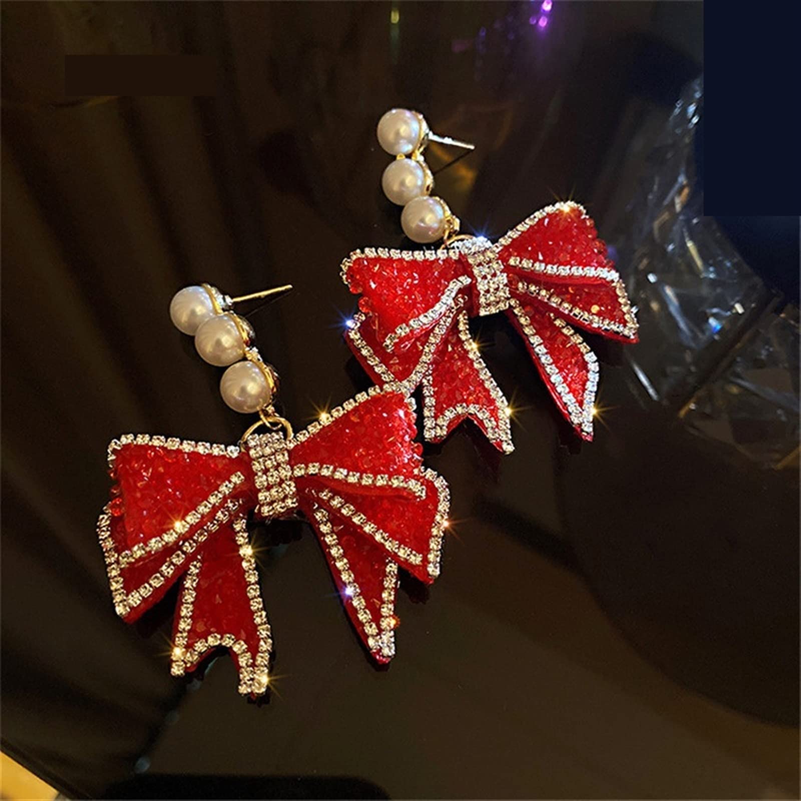 Modeschmuck Rote Schleife Baumeln Ohrringe Für Frauen Strass Ohrringe Hochzeiten Partei Schmuck Zubehör High-end-Ohrringe